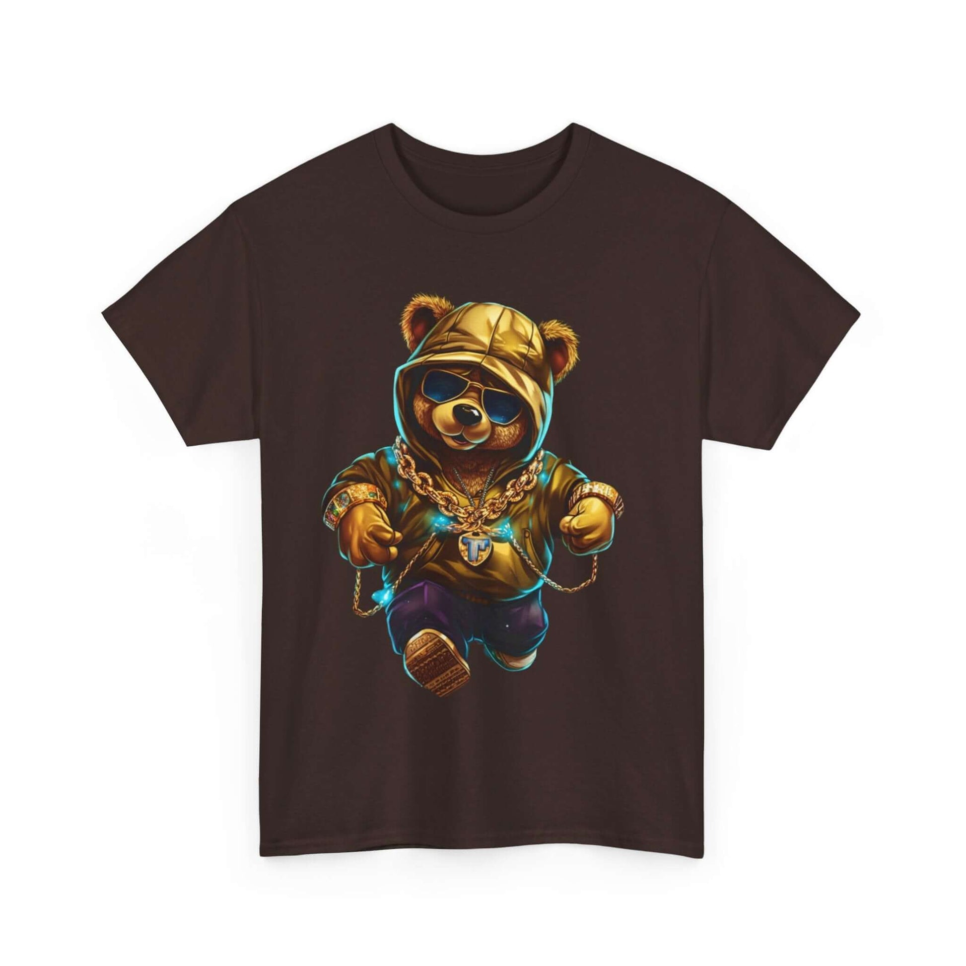 Bling Hip Bear Tee featuring a stylish bear in sunglasses and gold chains, perfect for casual and playful outfits.