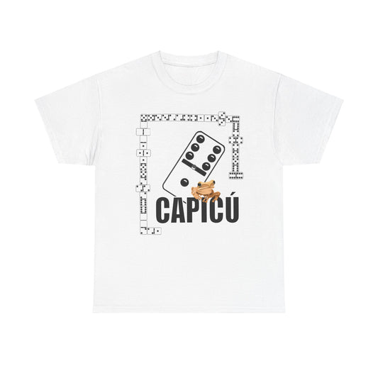 CAPICÚ Black T-Shirt - Unique Domino Design with Whimsical Coqui Accent"