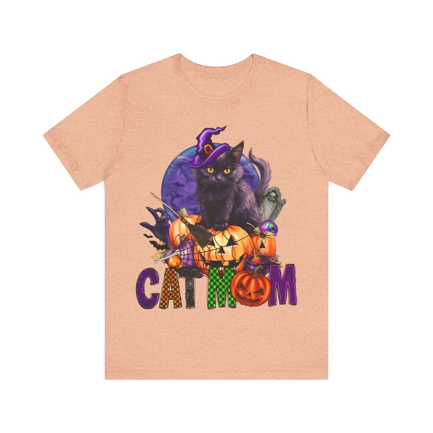 Cat Mom Women's T-shirt - Adorable Baby Black Cat, Pumpkins and Purple Moon, - Unique Halloween Outfits, Festive Parties, and Feline Fun.