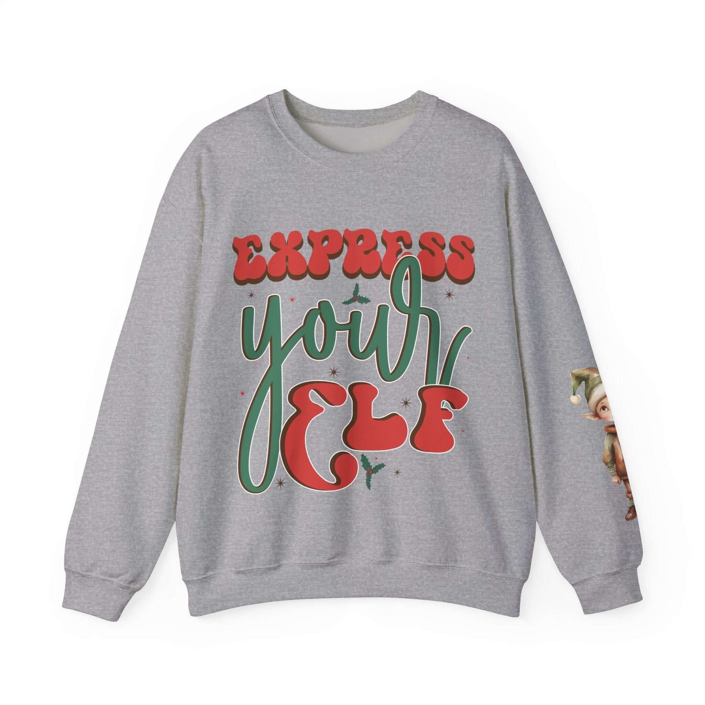 Express Yourself Festive Sweatshirt - Colorful Holiday Elf Design, Individuality and Style