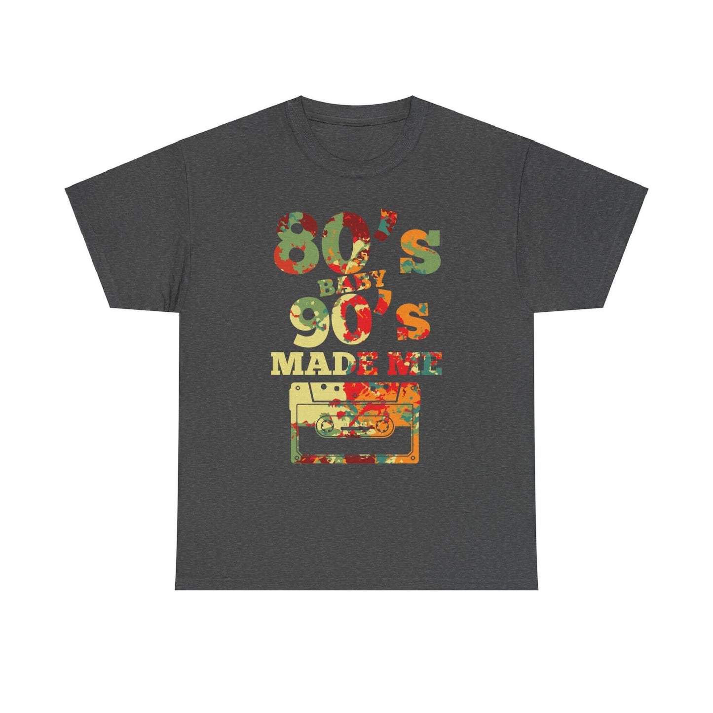 Retro Nostalgia Graphic Tee with 80’s Baby 90’s Made Me print in vintage colors, perfect for celebrating the 80s and 90s era.