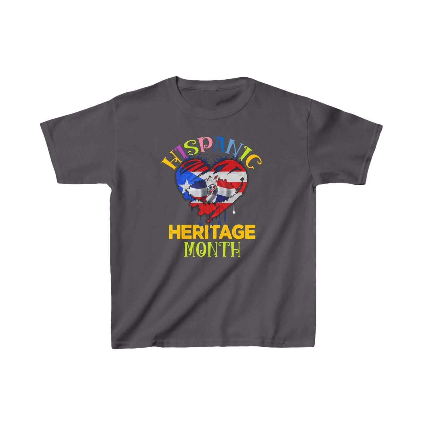 Kids T-Shirt Hispanic Heritage Month PR and SD Heart Blend Flag Tee