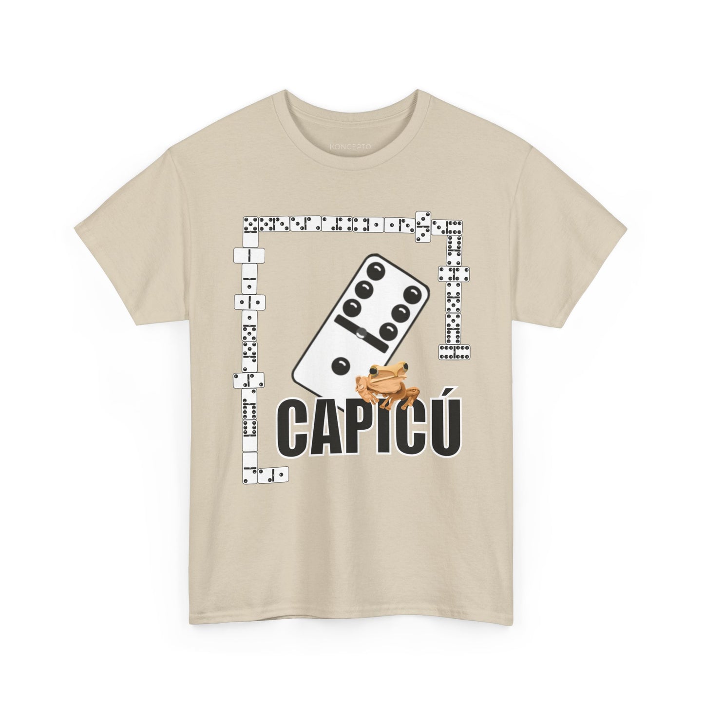 CAPICÚ Black T-Shirt - Unique Domino Design with Whimsical Coqui Accent