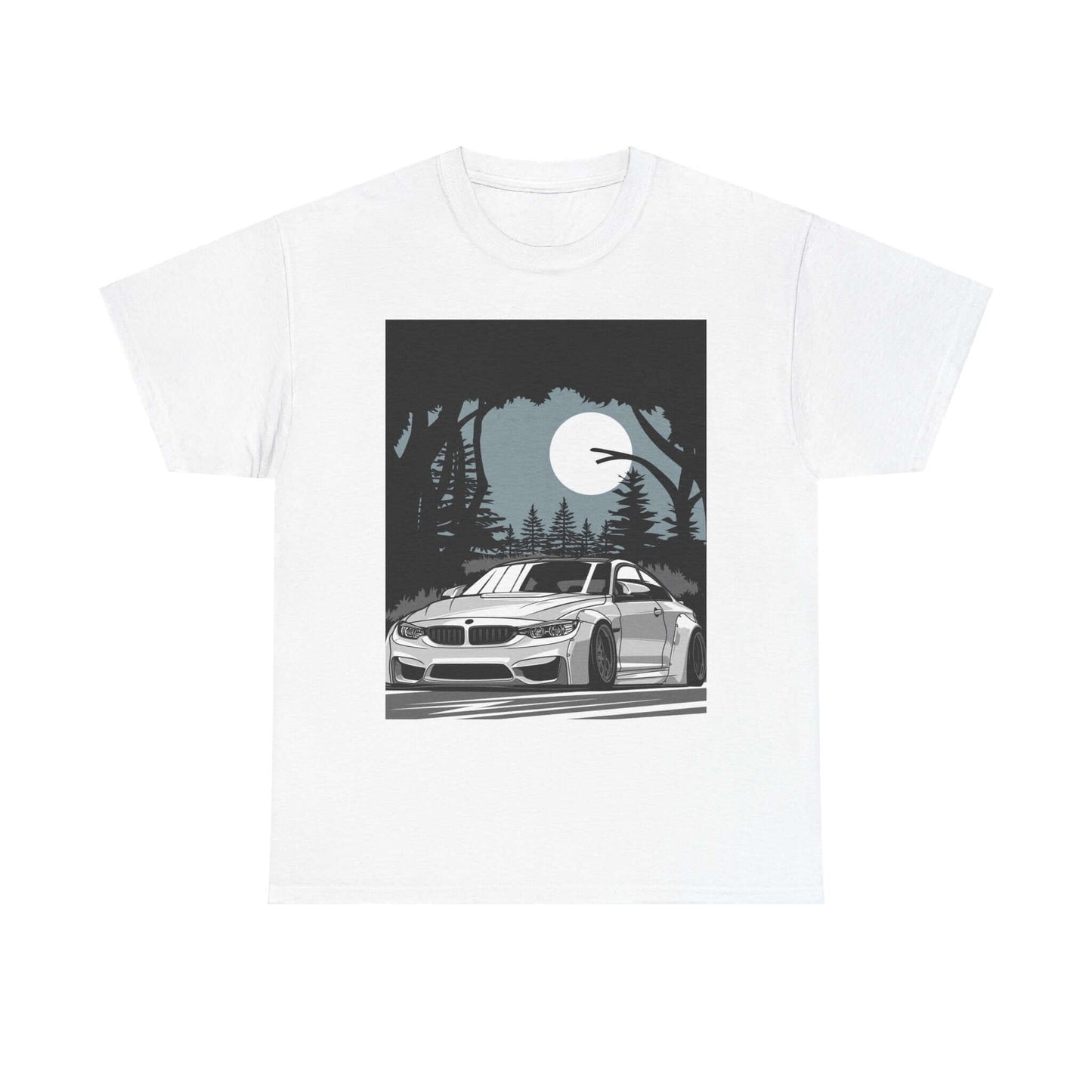 Forest Drive Tee featuring a car under a full moon design, perfect for nighttime adventures and nature lovers.