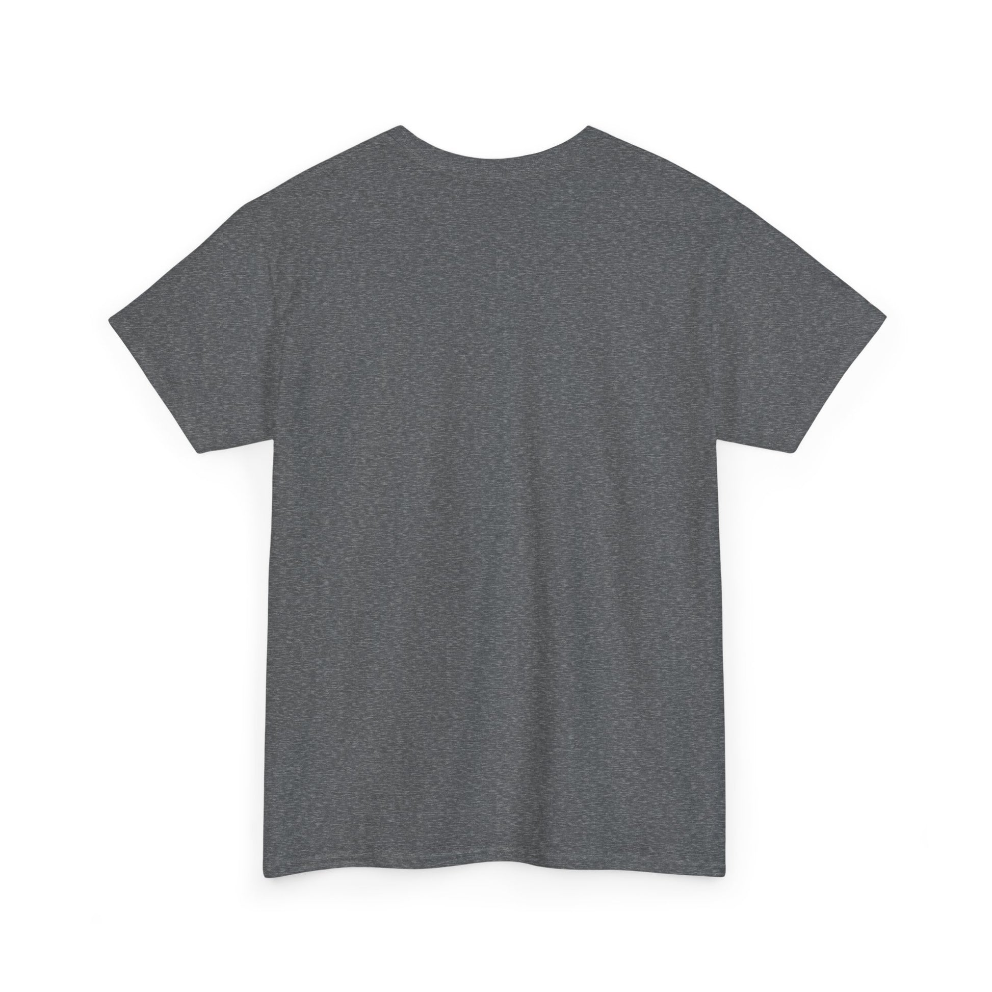 Back view of a cozy gray t-shirt, perfect for festive holiday mugs and enjoying Christmas beverages and treats.