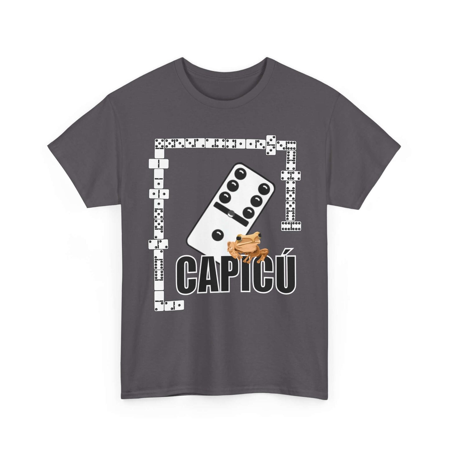 CAPICÚ Black T-Shirt - Unique Domino Design with Whimsical Coqui Accent"