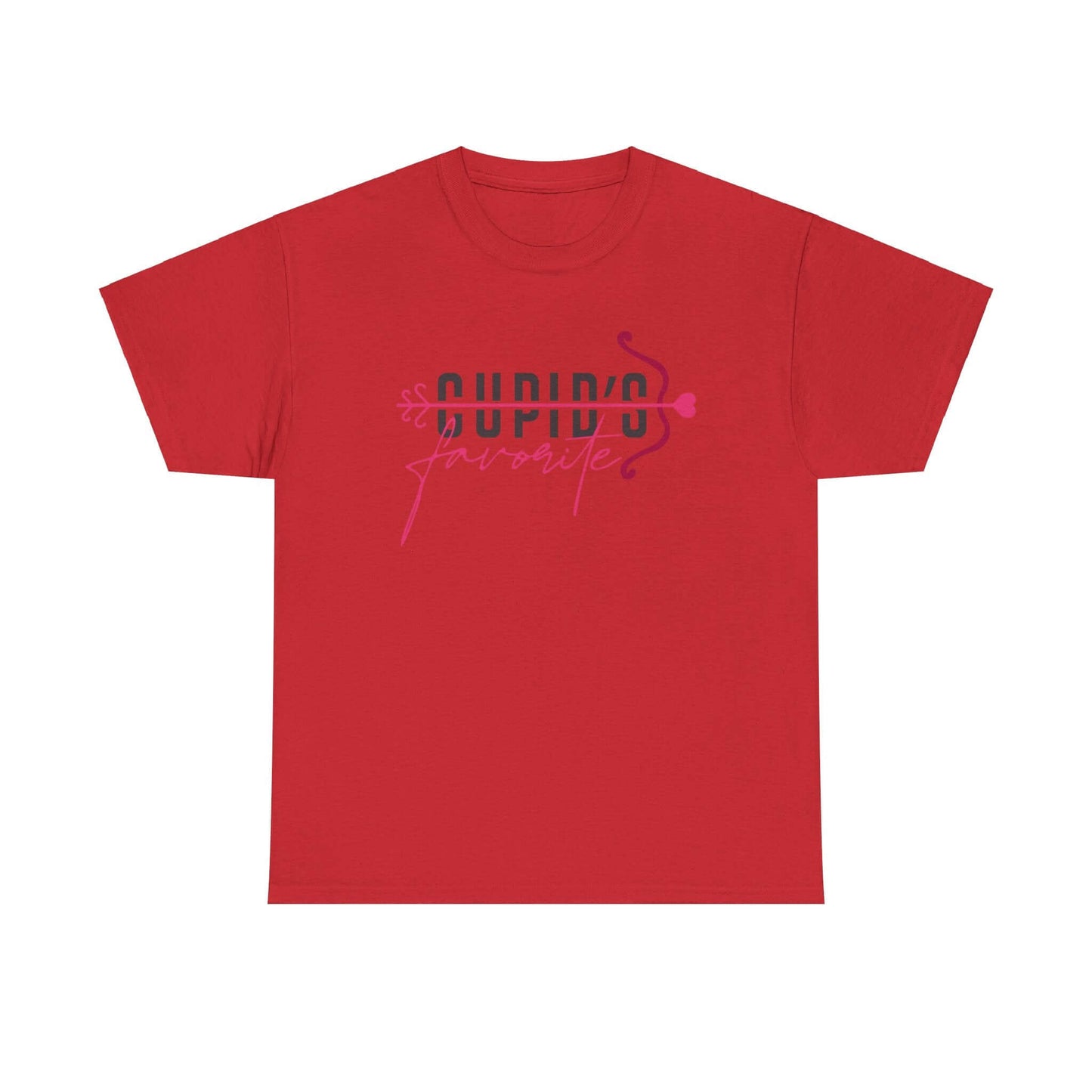 Cupid's Favorite T-Shirt in red, perfect for a romantic Valentine's Day outfit, showcasing playful love graphics.