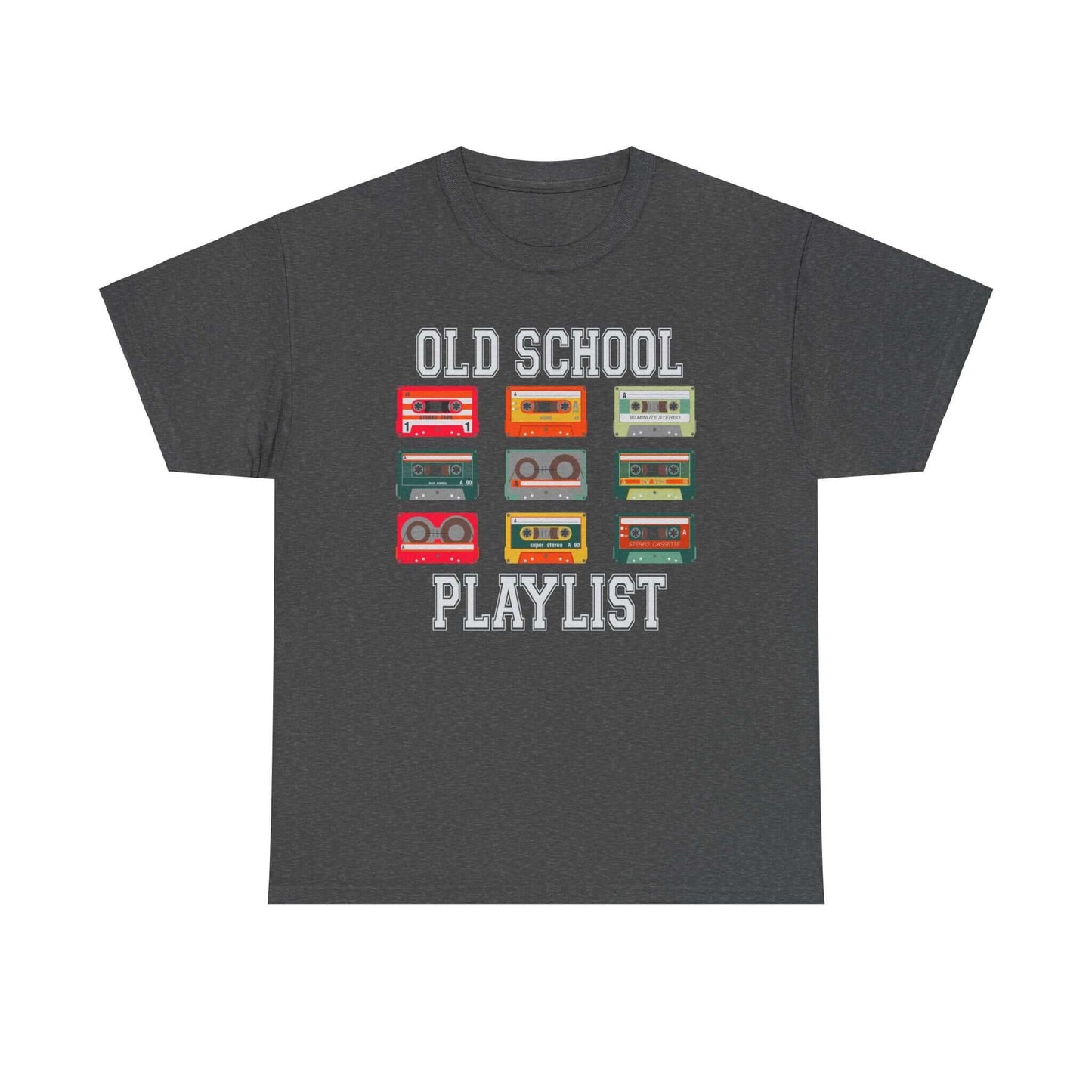 Vintage Cassette Tee with "Old School Playlist" design, Retro Music Nostalgia, Unisex Heavy Cotton T-Shirt