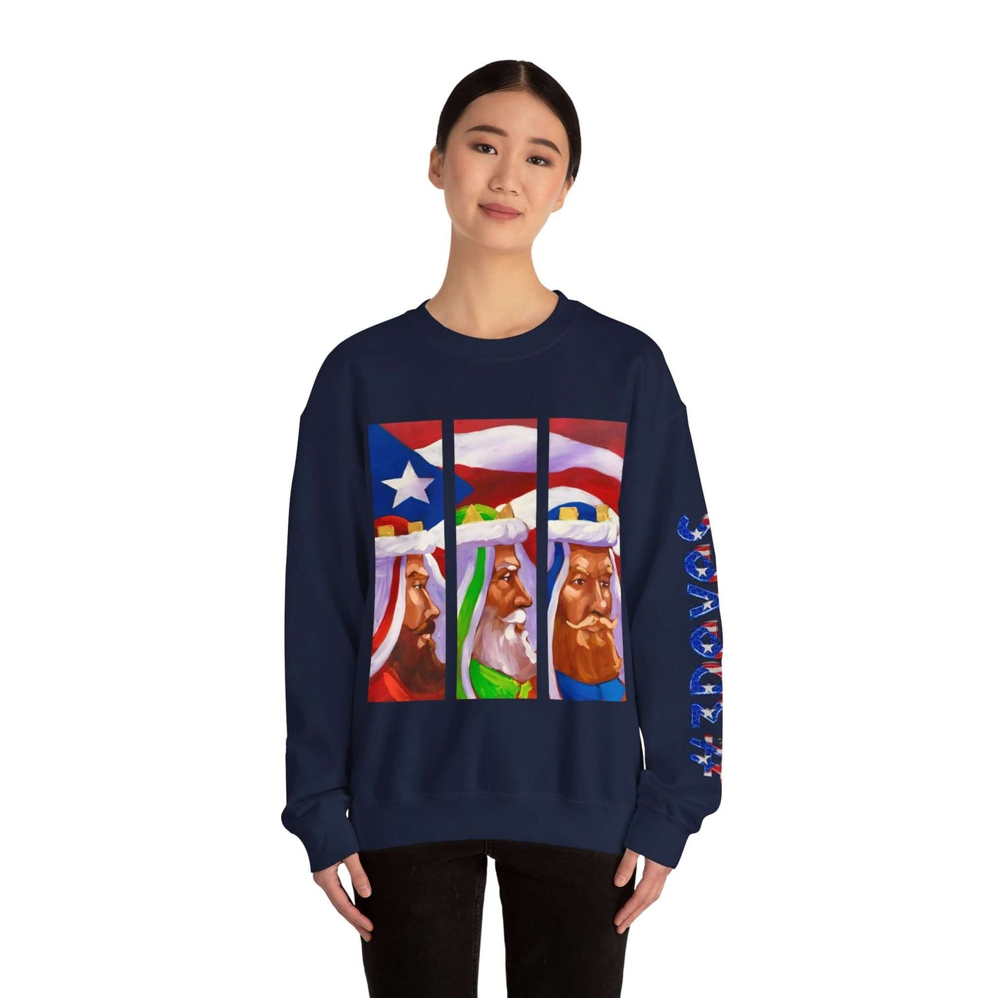 Festive Three Kings Holiday Sweater - Cream-Colored Cozy Delight with Puerto Rican Flag Sky