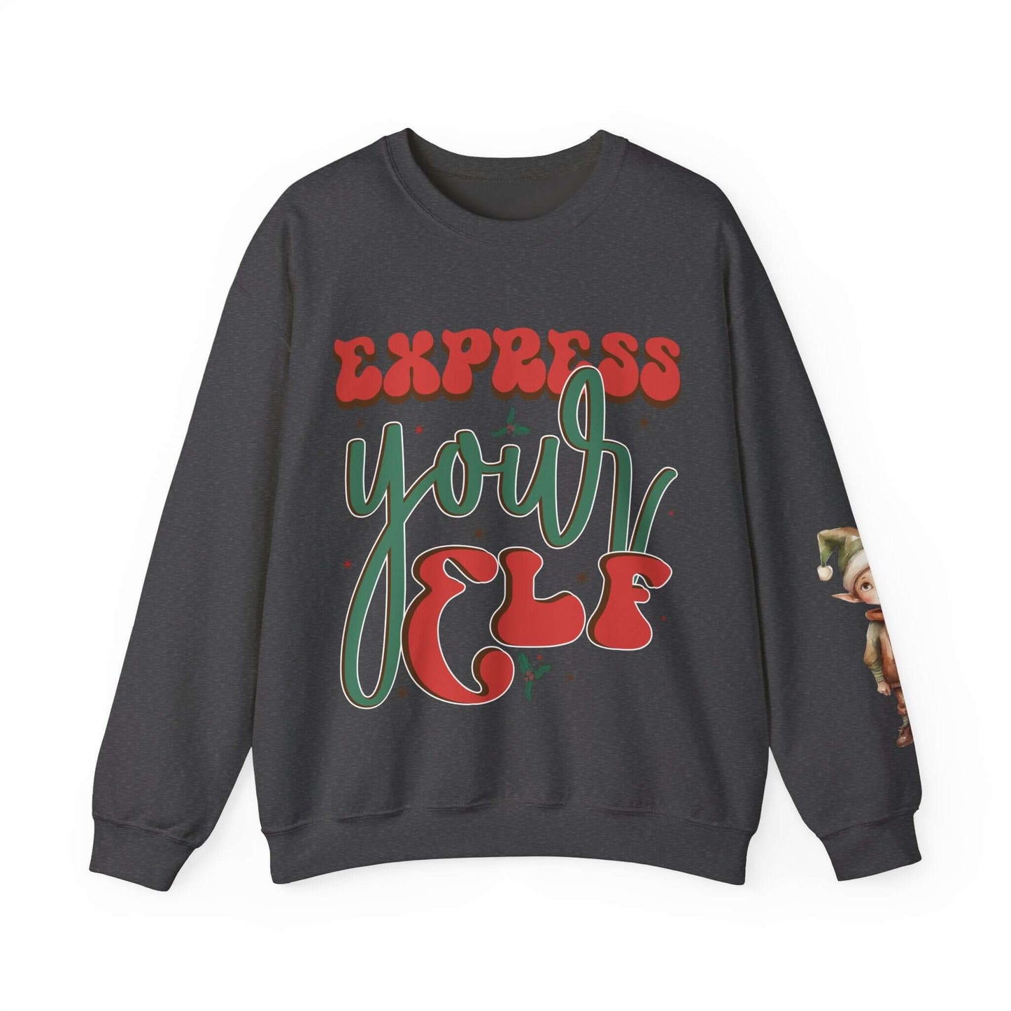 Express Yourself Festive Sweatshirt - Colorful Holiday Elf Design, Individuality and Style