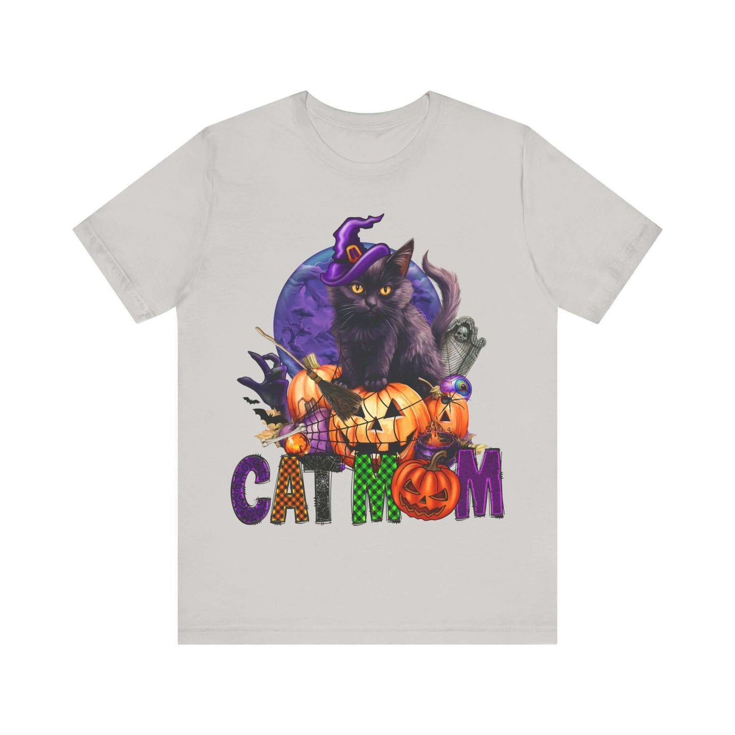 Cat Mom Women's T-shirt - Adorable Baby Black Cat, Pumpkins and Purple Moon, - Unique Halloween Outfits, Festive Parties, and Feline Fun.