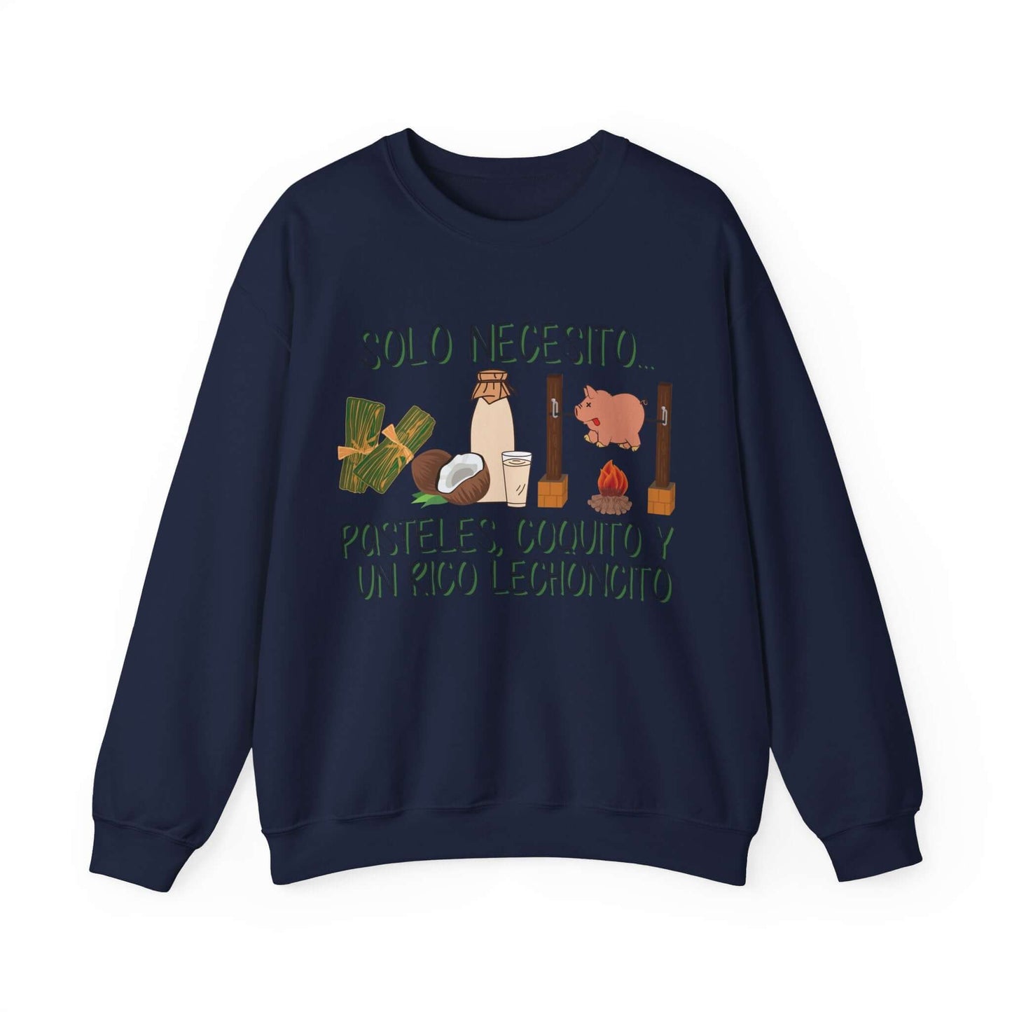 Cozy Holiday Sweater - Puerto Rican Cuisine Graphic Tee - Pasteles, Coquito, Lechon Cito - Festive Winter Fashion