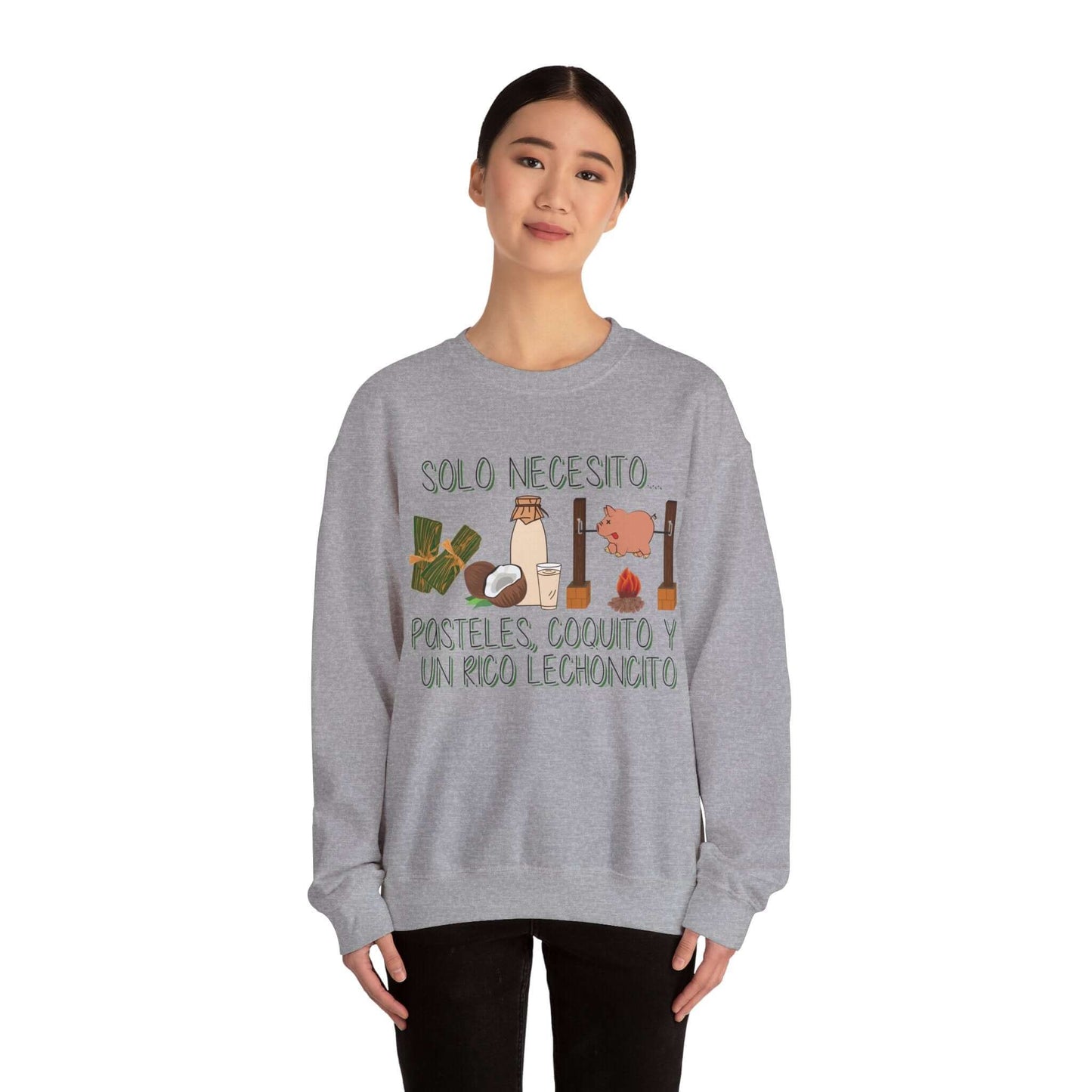 Cozy Holiday Sweater - Puerto Rican Cuisine Graphic Tee - Pasteles, Coquito, Lechon Cito - Festive Winter Fashion