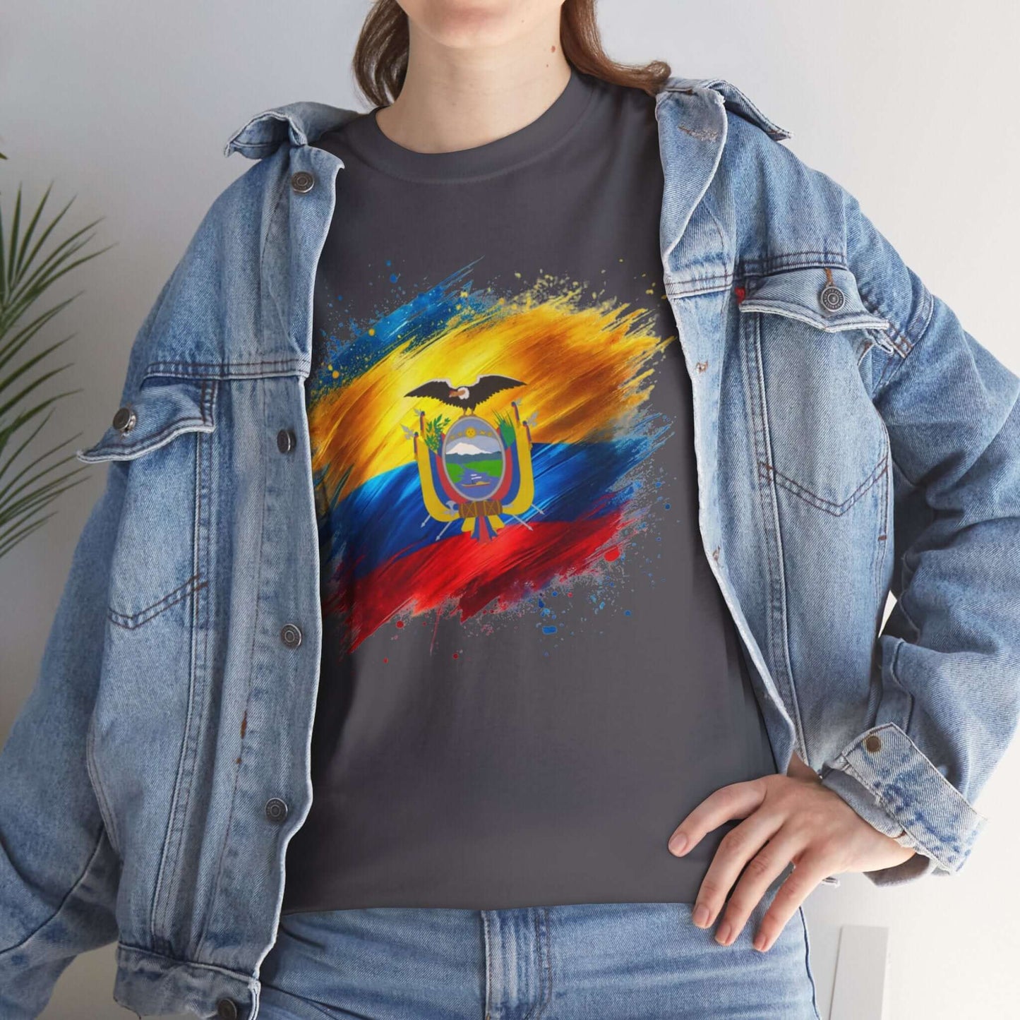 Ecuador Brush Painted Flag Colors Unisex Heavy Cotton Tee