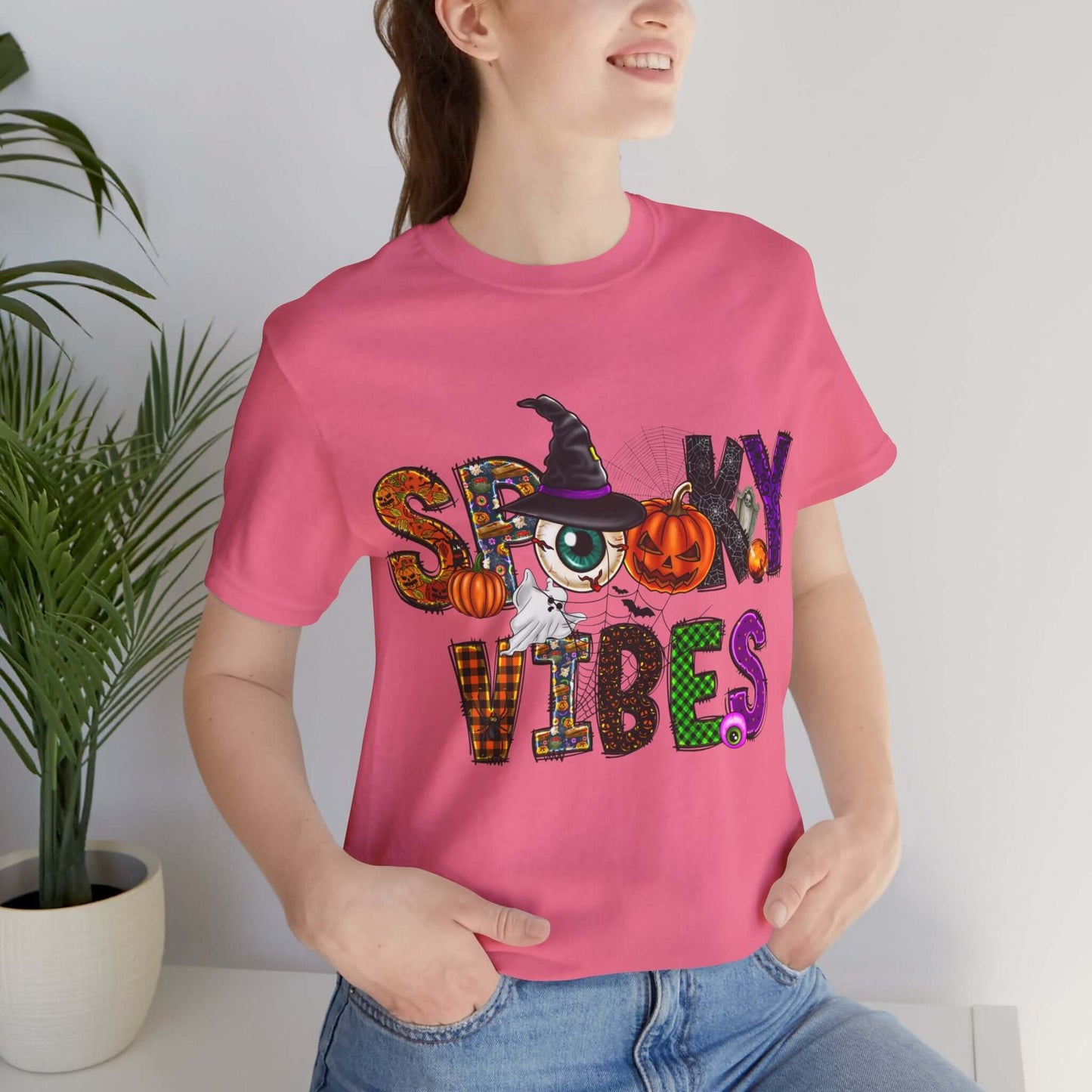 Halloween Vibes Women's T-shirt - Spooky Mischievous Goblins and Fluttering Bats - Cartoon Scary Tee for Halloween Outfits and Tingling Fun.