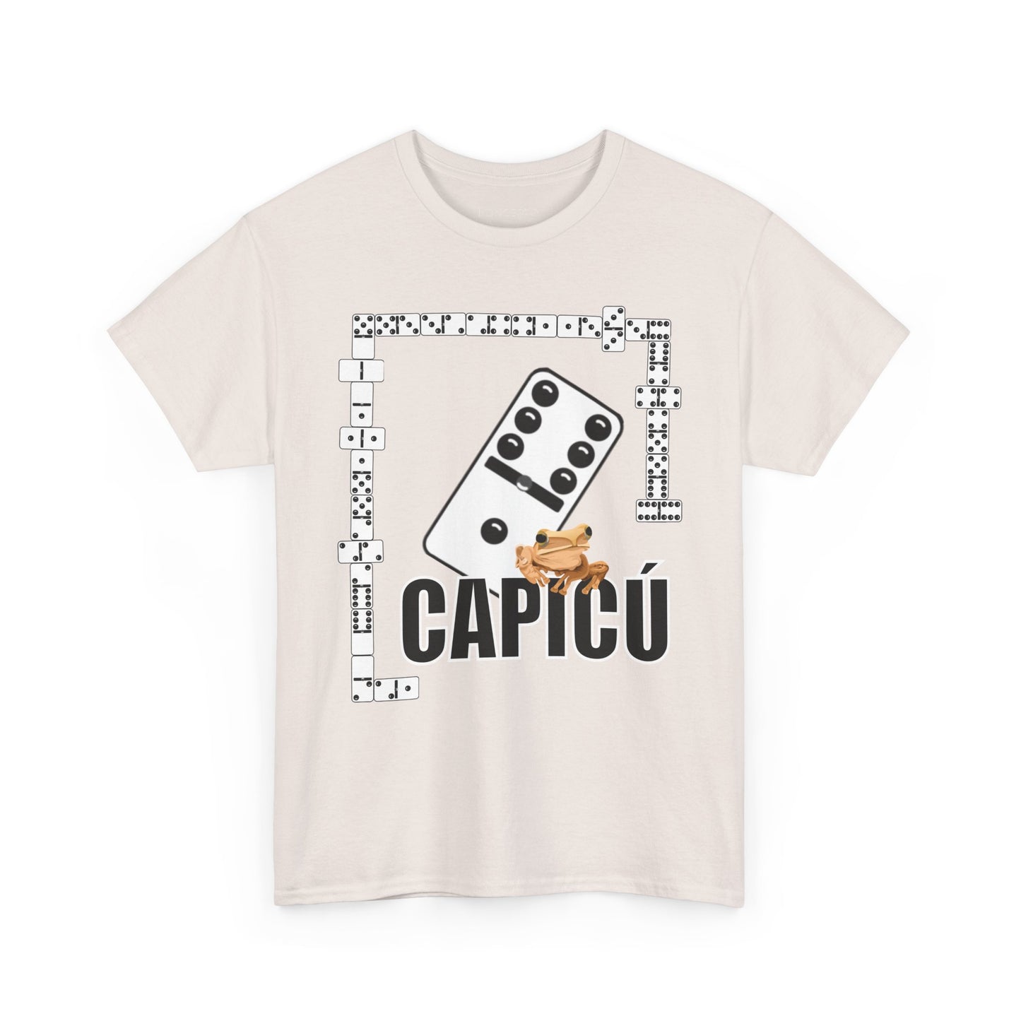 CAPICÚ Black T-Shirt - Unique Domino Design with Whimsical Coqui Accent"