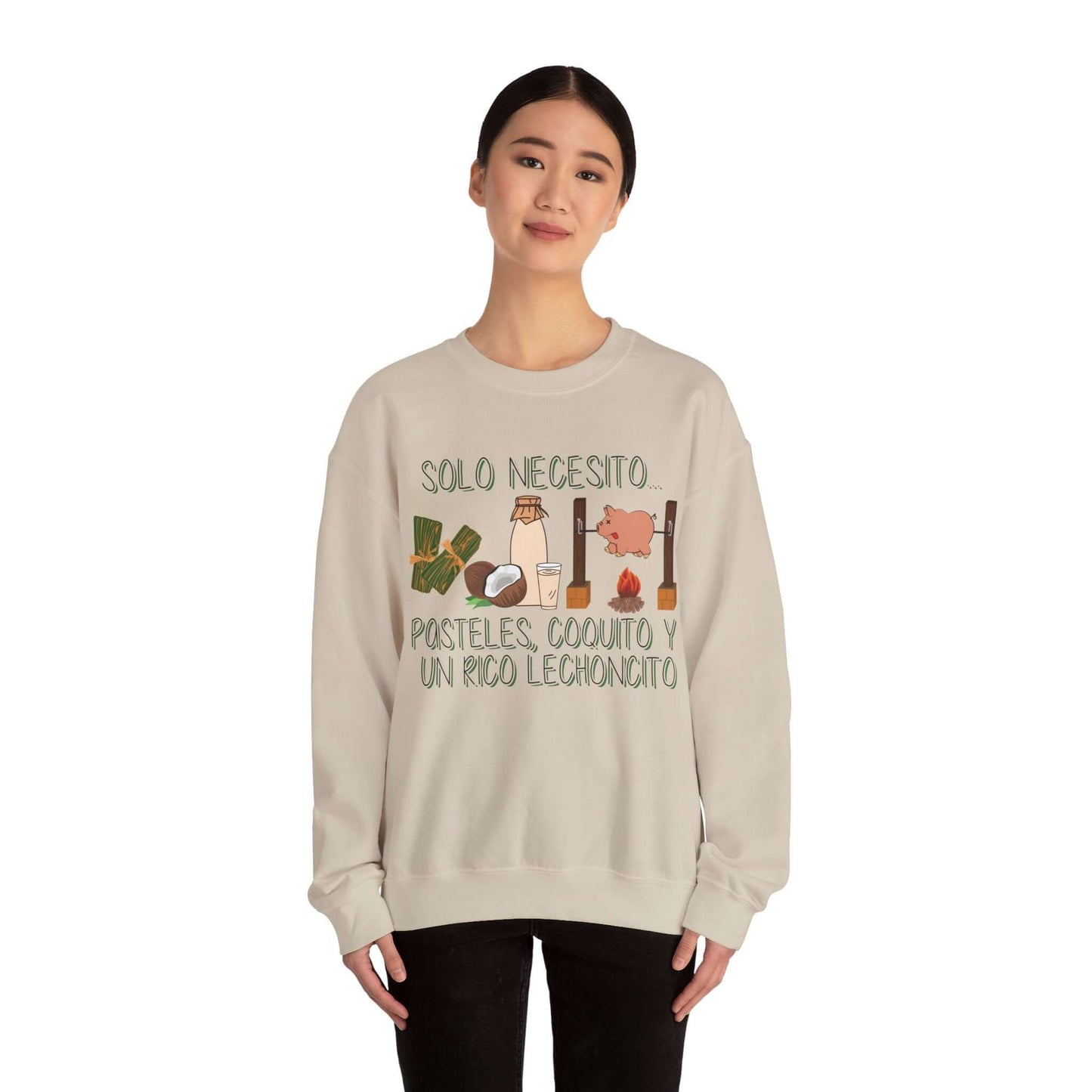 Cozy Holiday Sweater - Puerto Rican Cuisine Graphic Tee - Pasteles, Coquito, Lechon Cito - Festive Winter Fashion