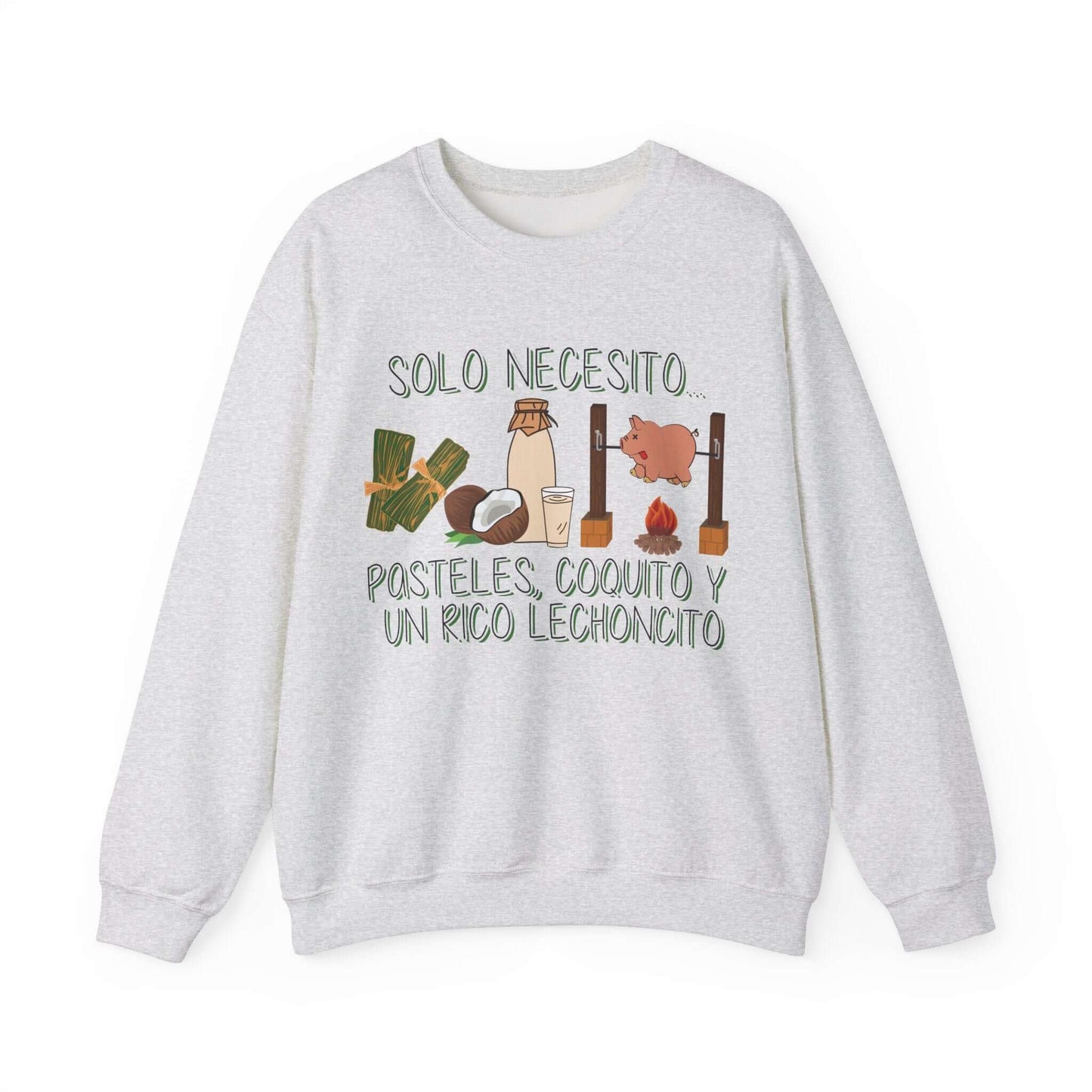 Cozy Holiday Sweater - Puerto Rican Cuisine Graphic Tee - Pasteles, Coquito, Lechon Cito - Festive Winter Fashion