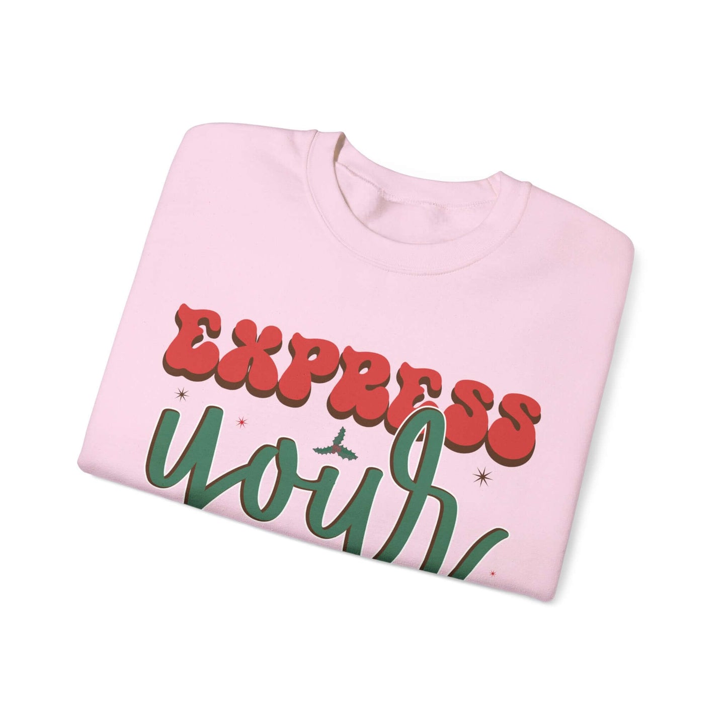 Express Yourself Festive Sweatshirt - Colorful Holiday Elf Design, Individuality and Style