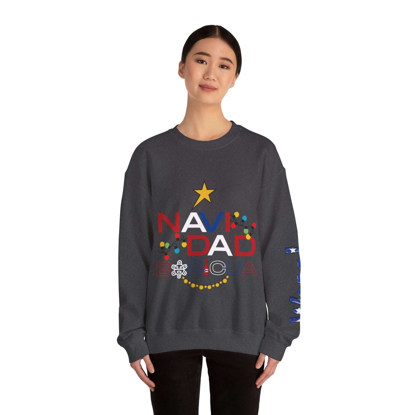 Unique Christmas Sweater, Vibrant Holiday Themed Prints on Left Sleeve, Perfect for Celebrating the Festive Season in Style