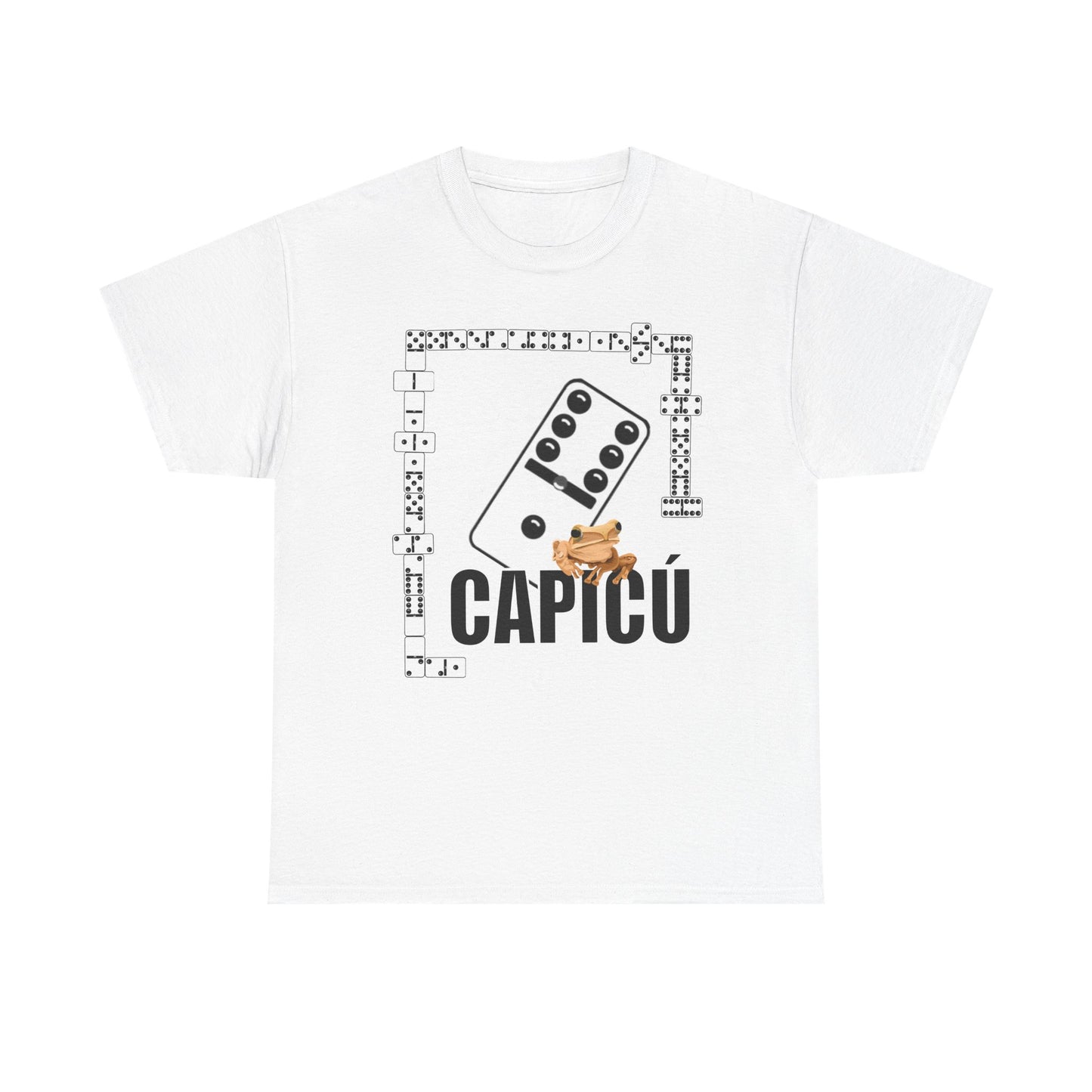 CAPICÚ Black T-Shirt - Unique Domino Design with Whimsical Coqui Accent