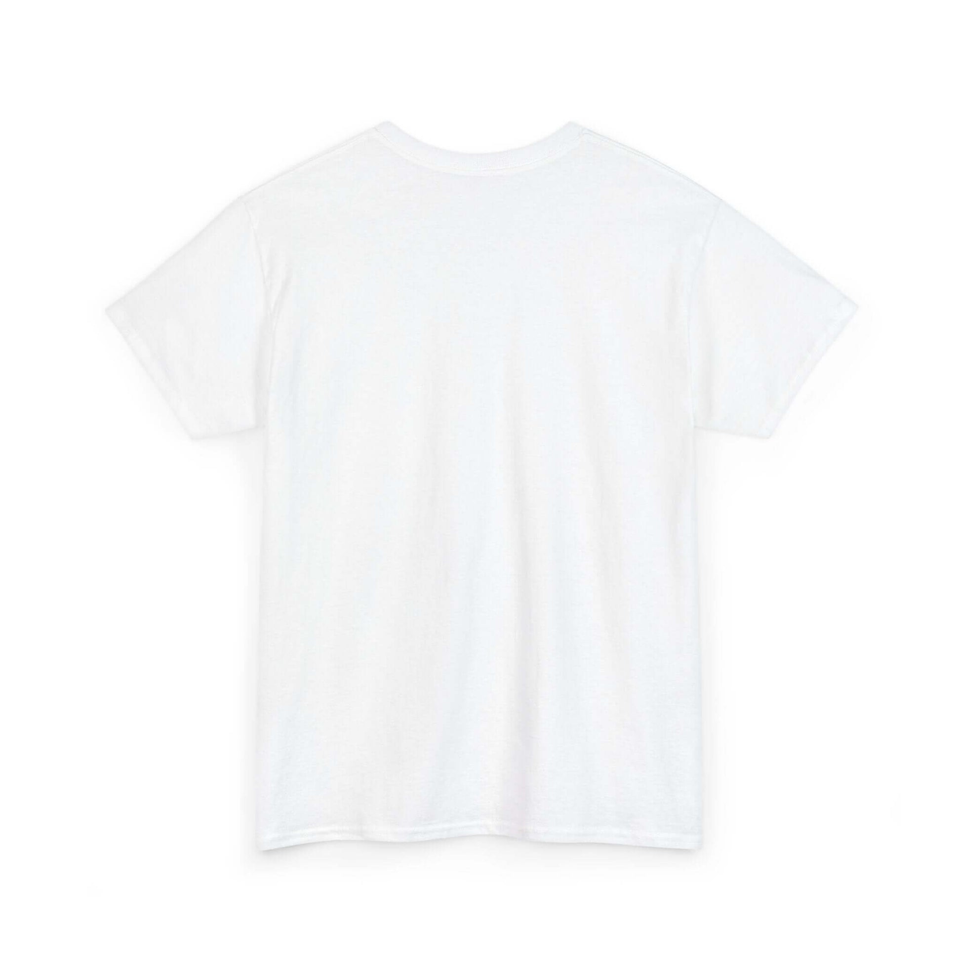 Back view of a white T-shirt featuring urban racing art design for car enthusiasts and streetwear fans.