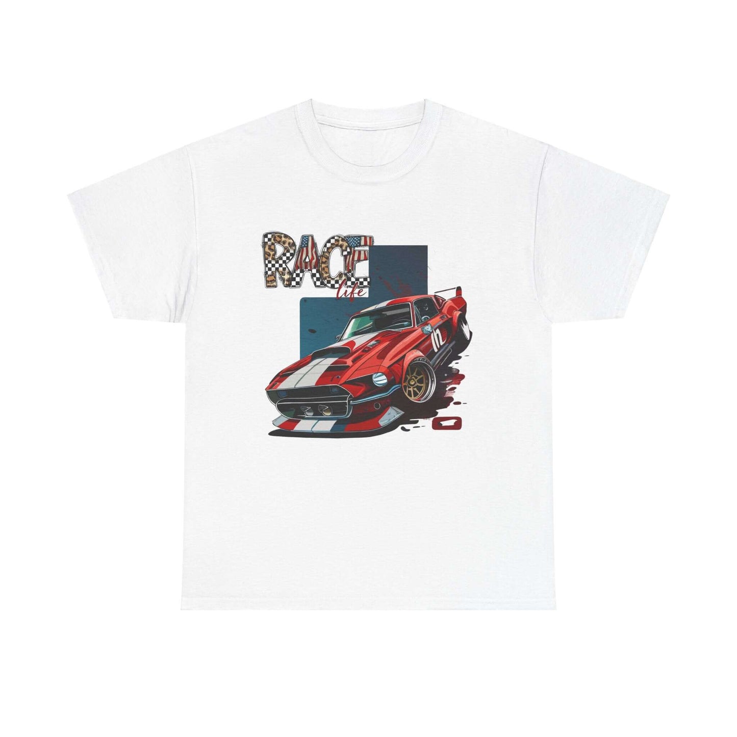 Racing Life Muscle Car T-Shirt, Track Day Tee, Patriotic Racer Gift, iconic Mustang rendition