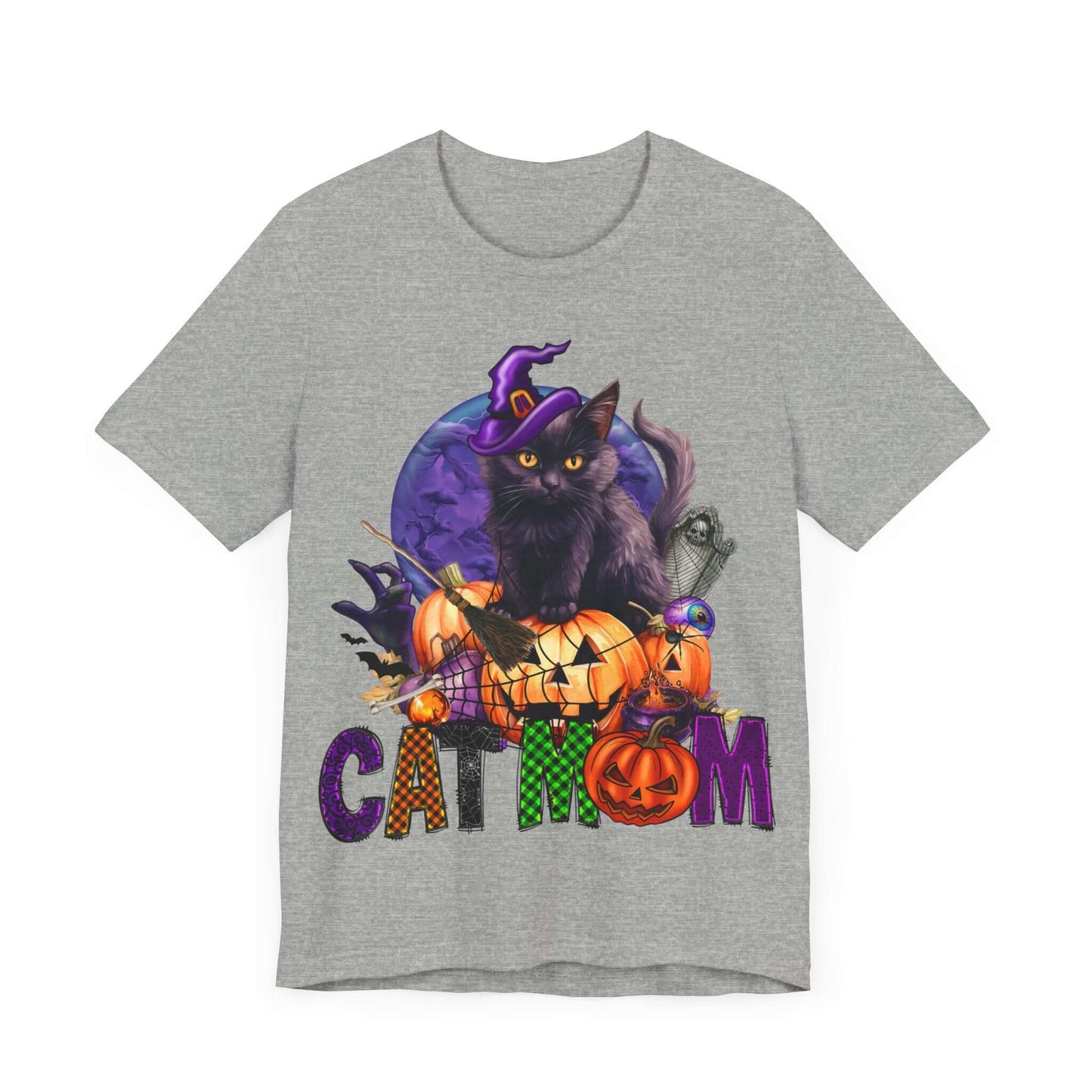 Cat Mom Women's T-shirt - Adorable Baby Black Cat, Pumpkins and Purple Moon, - Unique Halloween Outfits, Festive Parties, and Feline Fun.