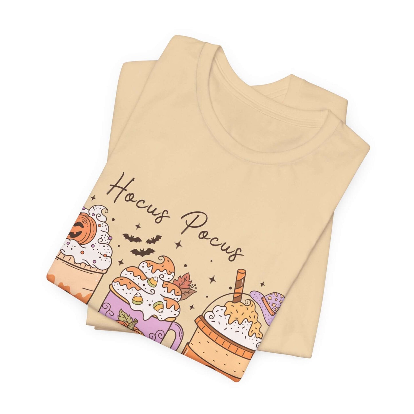 Halloween Coffee Lover's T-shirt, Hocus Pocus I Need Coffee to Focus, Women's Spooky Shirt for Brew-Witching Mornings and Halloween Parties.