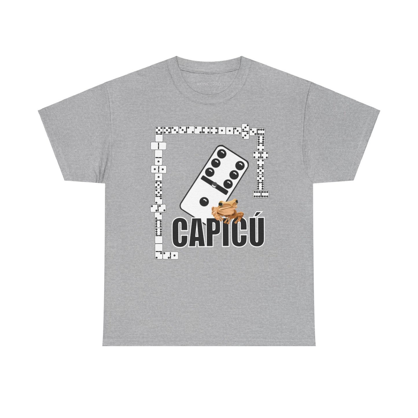 CAPICÚ Black T-Shirt - Unique Domino Design with Whimsical Coqui Accent"