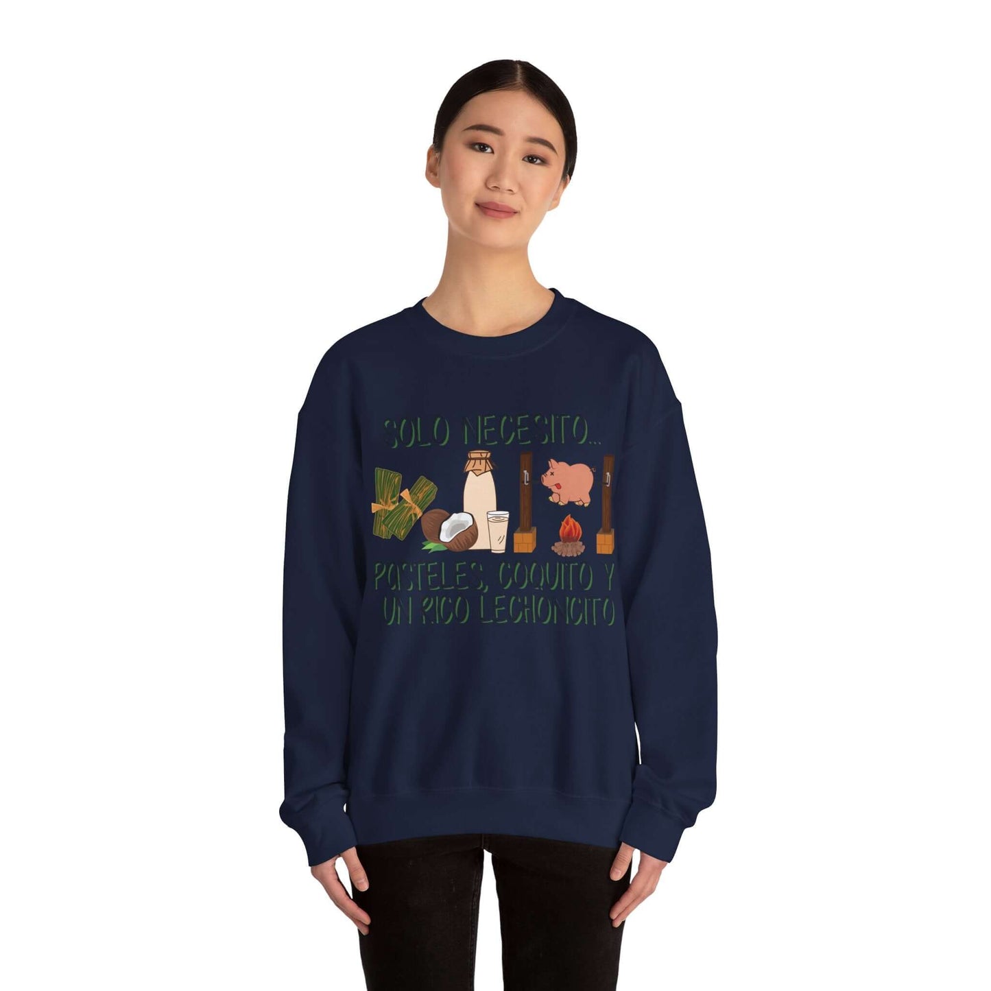 Cozy Holiday Sweater - Puerto Rican Cuisine Graphic Tee - Pasteles, Coquito, Lechon Cito - Festive Winter Fashion