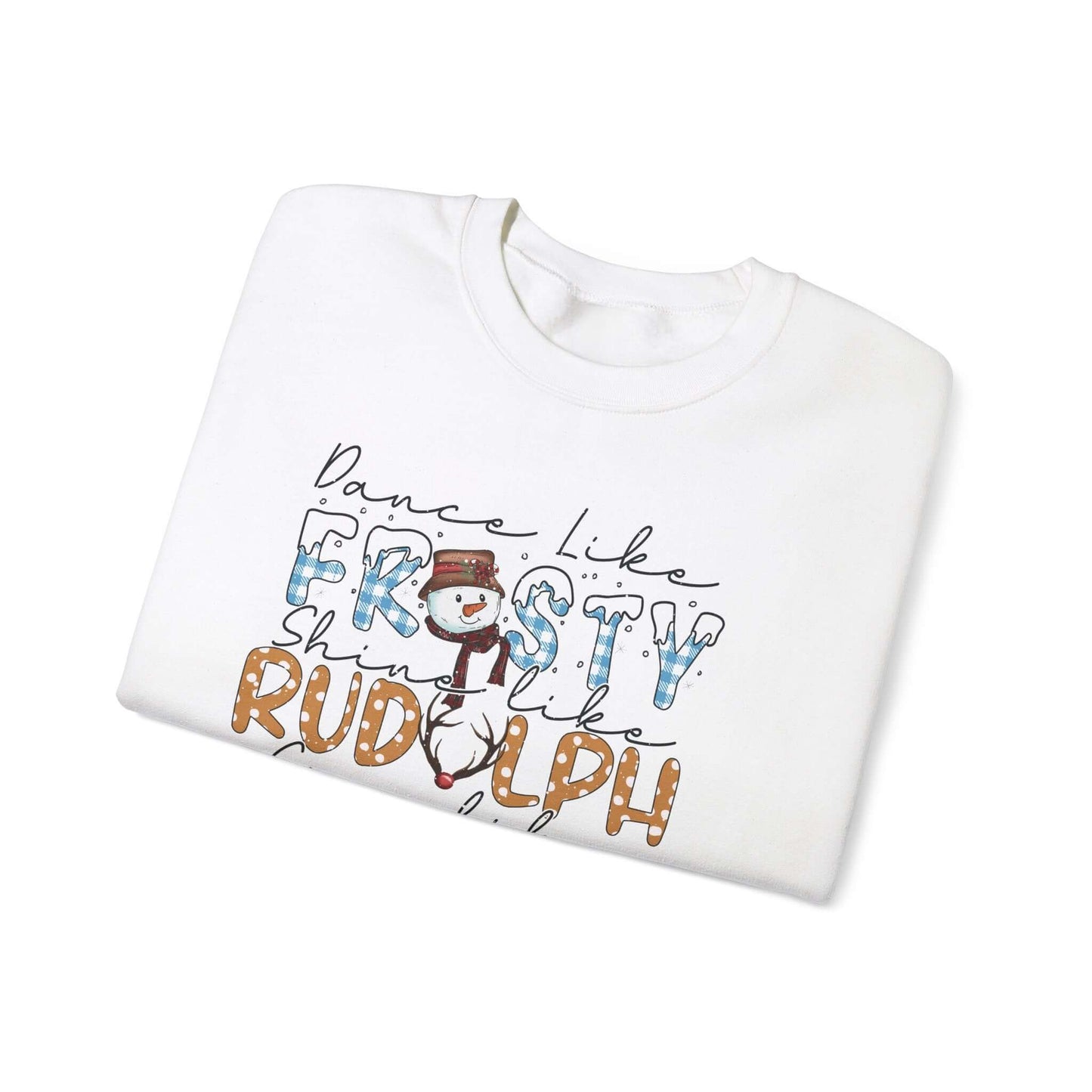 Festive Holiday T-Shirt with Snowman and Christmas Tree, Frosty Rudolph Santa Jesus Design, Colorful Fonts, Perfect Gift