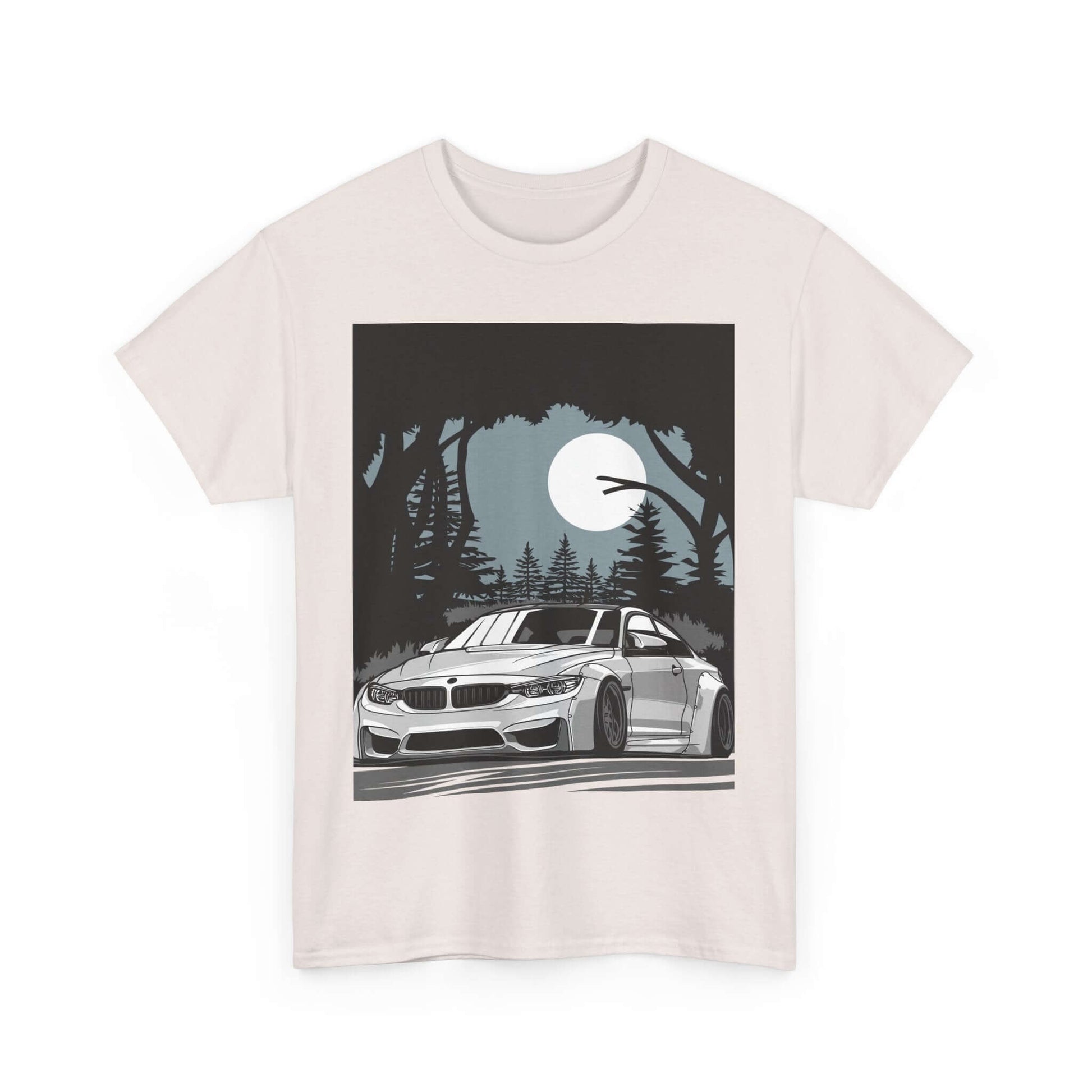 Forest Drive Tee featuring a car under a full moon, perfect for nature lovers and nighttime adventures.