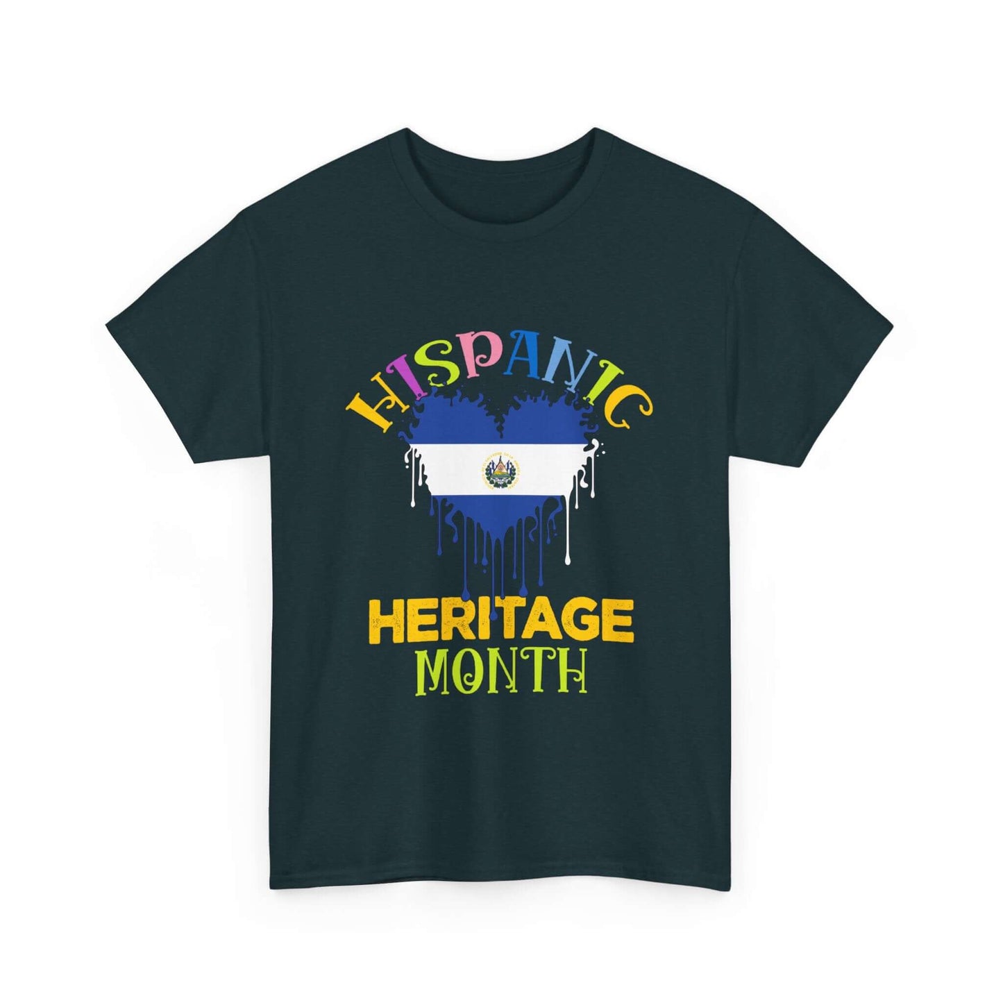 Hispanic Heritage Month Salvadorian Heart Flag Graphic Tee celebrating Hispanic heritage.