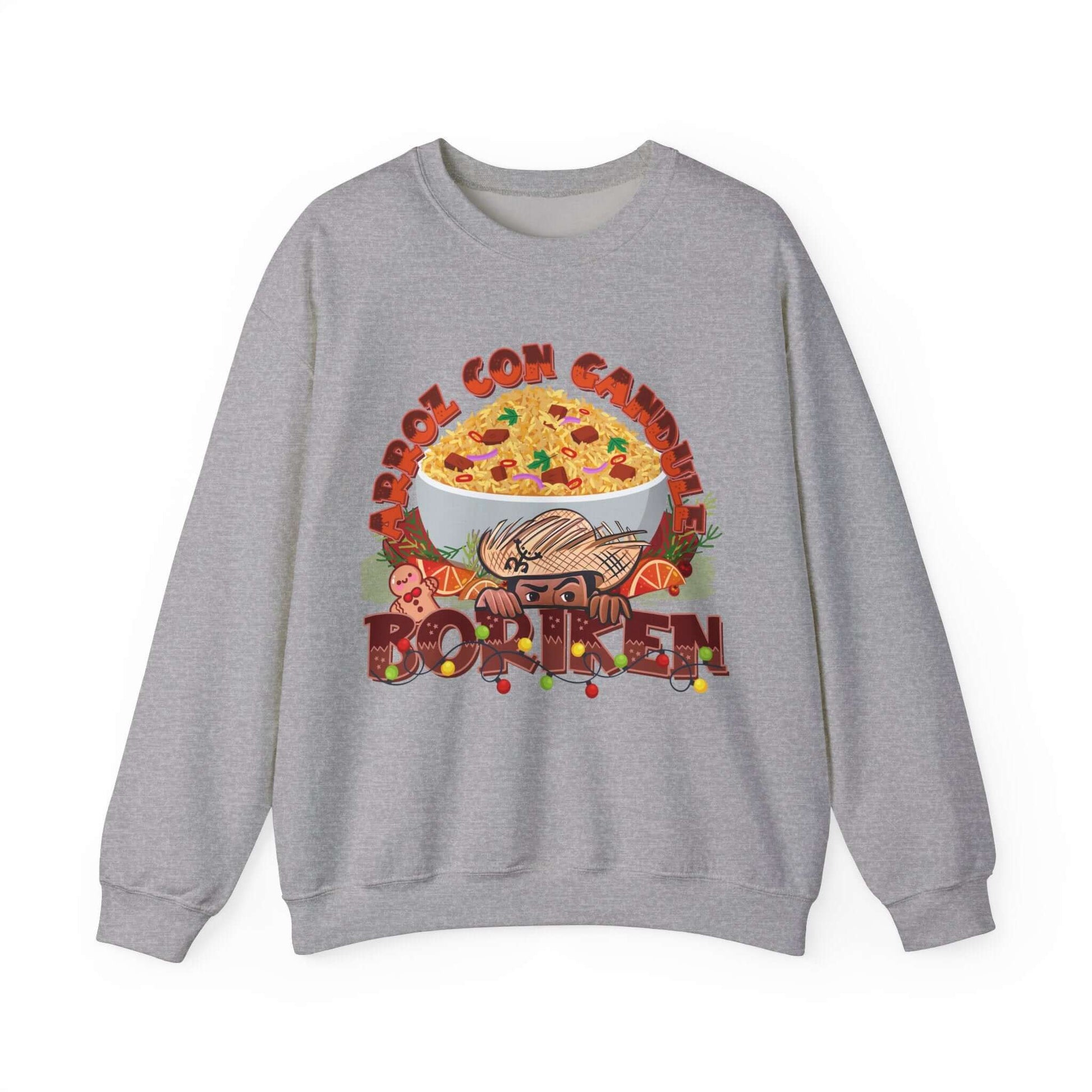 Arroz Con Gandules Christmas Sweater with festive bowl design and Borikén text