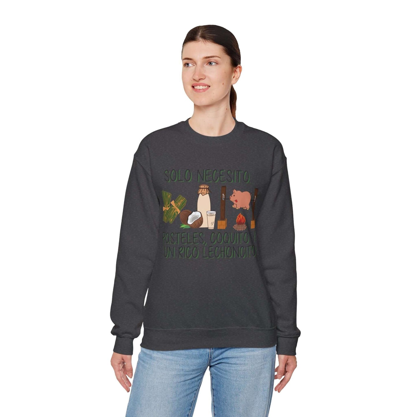 Cozy Holiday Sweater - Puerto Rican Cuisine Graphic Tee - Pasteles, Coquito, Lechon Cito - Festive Winter Fashion