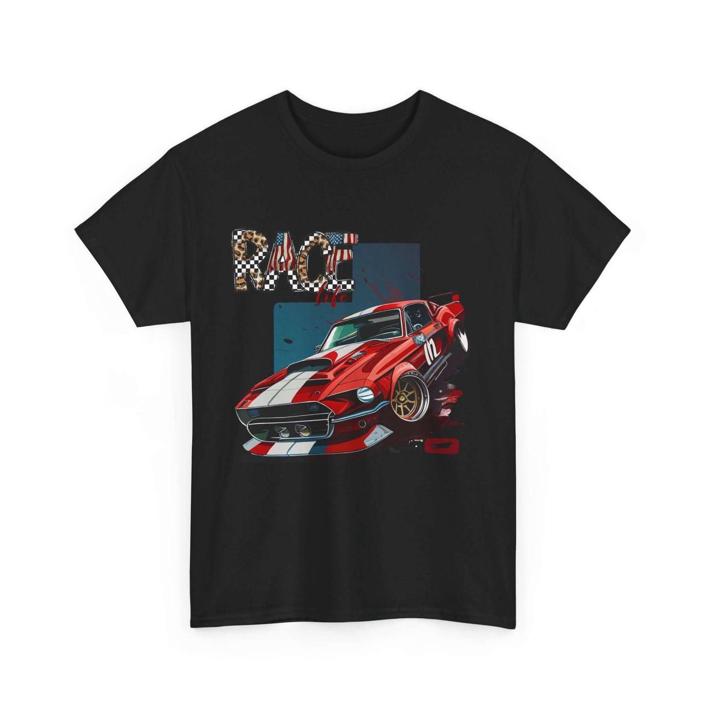 Racing Life Muscle Car T-Shirt, Track Day Tee, Patriotic Racer Gift, iconic Mustang rendition