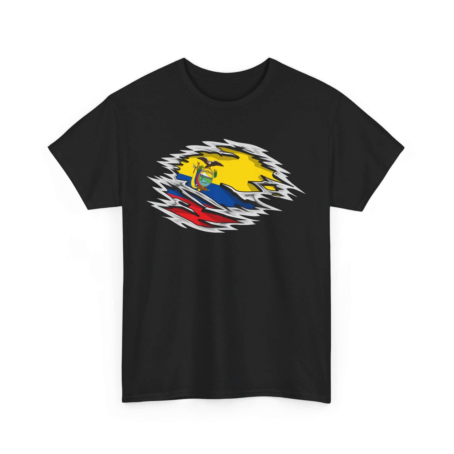 T-Shirt Ecuador Ripped Flag Colors Unisex Heavy Cotton Tee