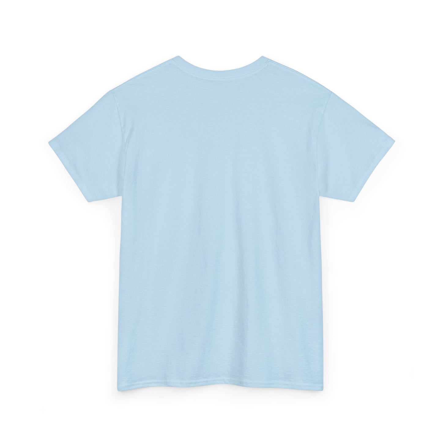 Back view of a light blue unisex heavy cotton tee, perfect for showcasing festive designs like MAMA Claus.