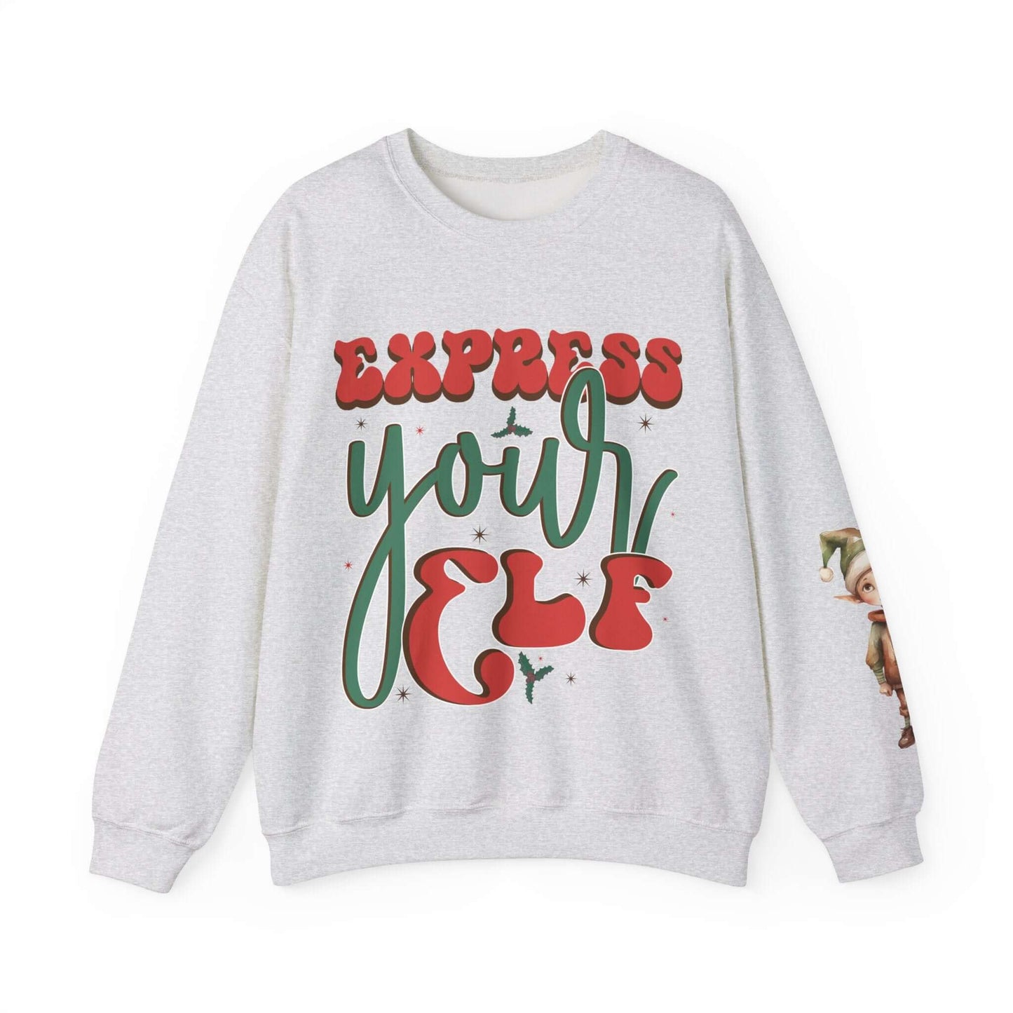 Express Yourself Festive Sweatshirt - Colorful Holiday Elf Design, Individuality and Style