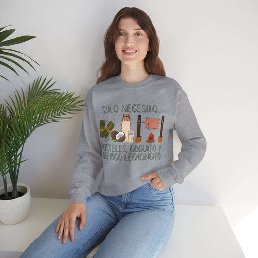 Cozy Holiday Sweater - Puerto Rican Cuisine Graphic Tee - Pasteles, Coquito, Lechon Cito - Festive Winter Fashion