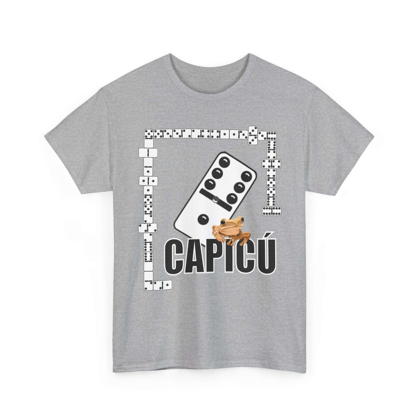 CAPICÚ Black T-Shirt - Unique Domino Design with Whimsical Coqui Accent"