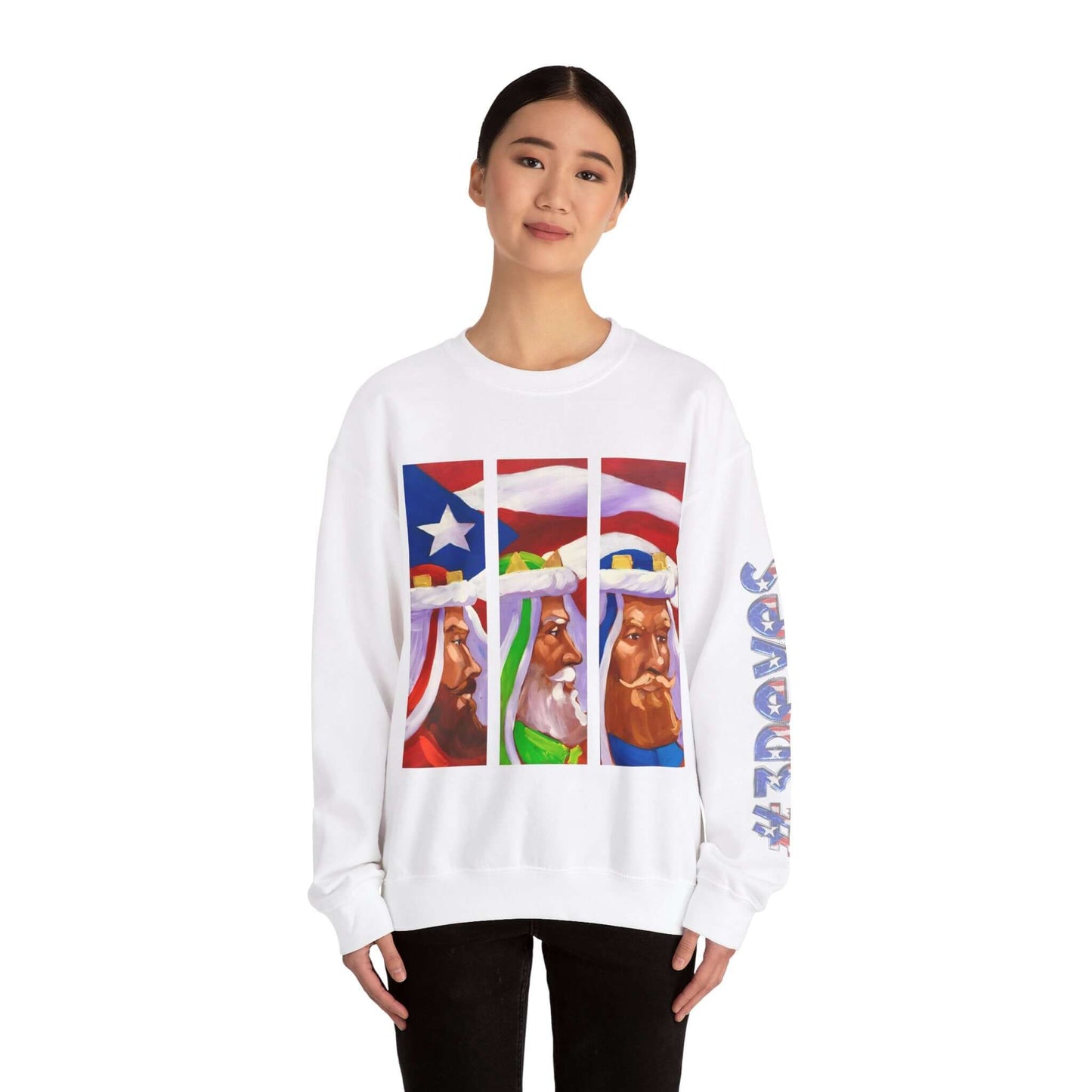 Festive Three Kings Holiday Sweater - Cream-Colored Cozy Delight with Puerto Rican Flag Sky