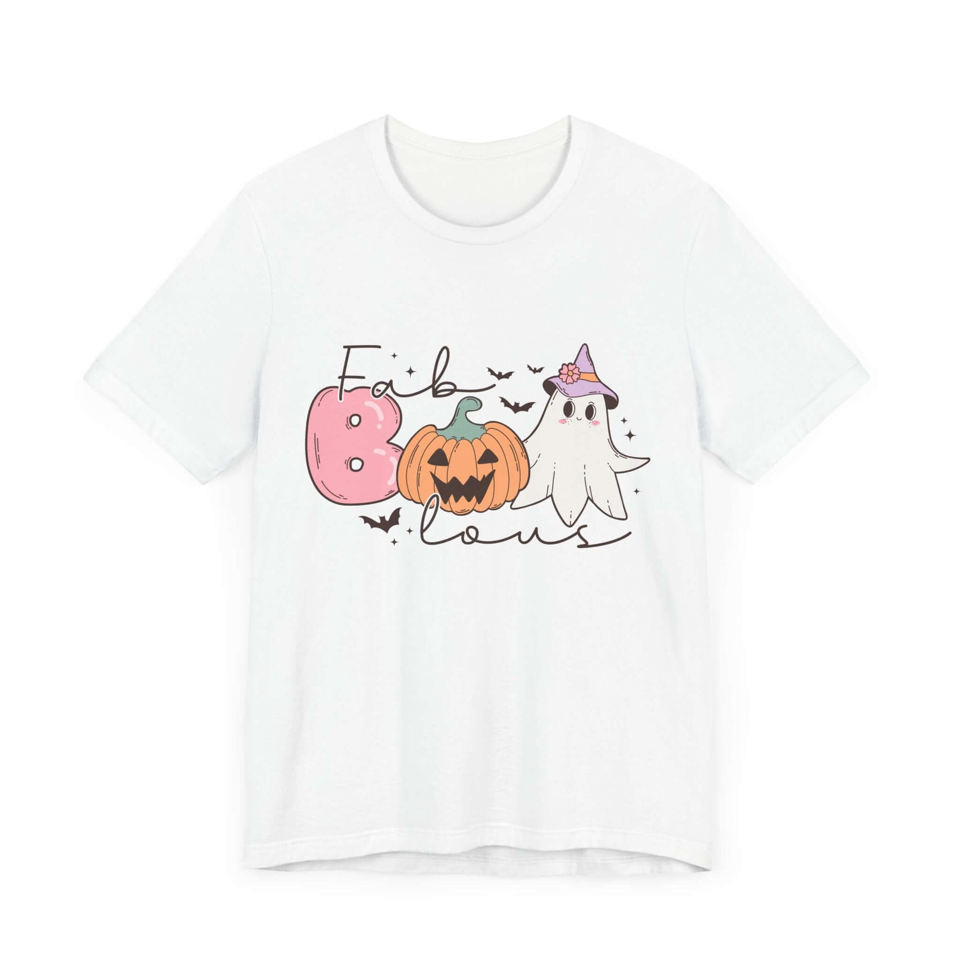 Halloween Magic Unisex Tee featuring a ghost and pumpkin design, perfect for spooky season festivities and costume parties.