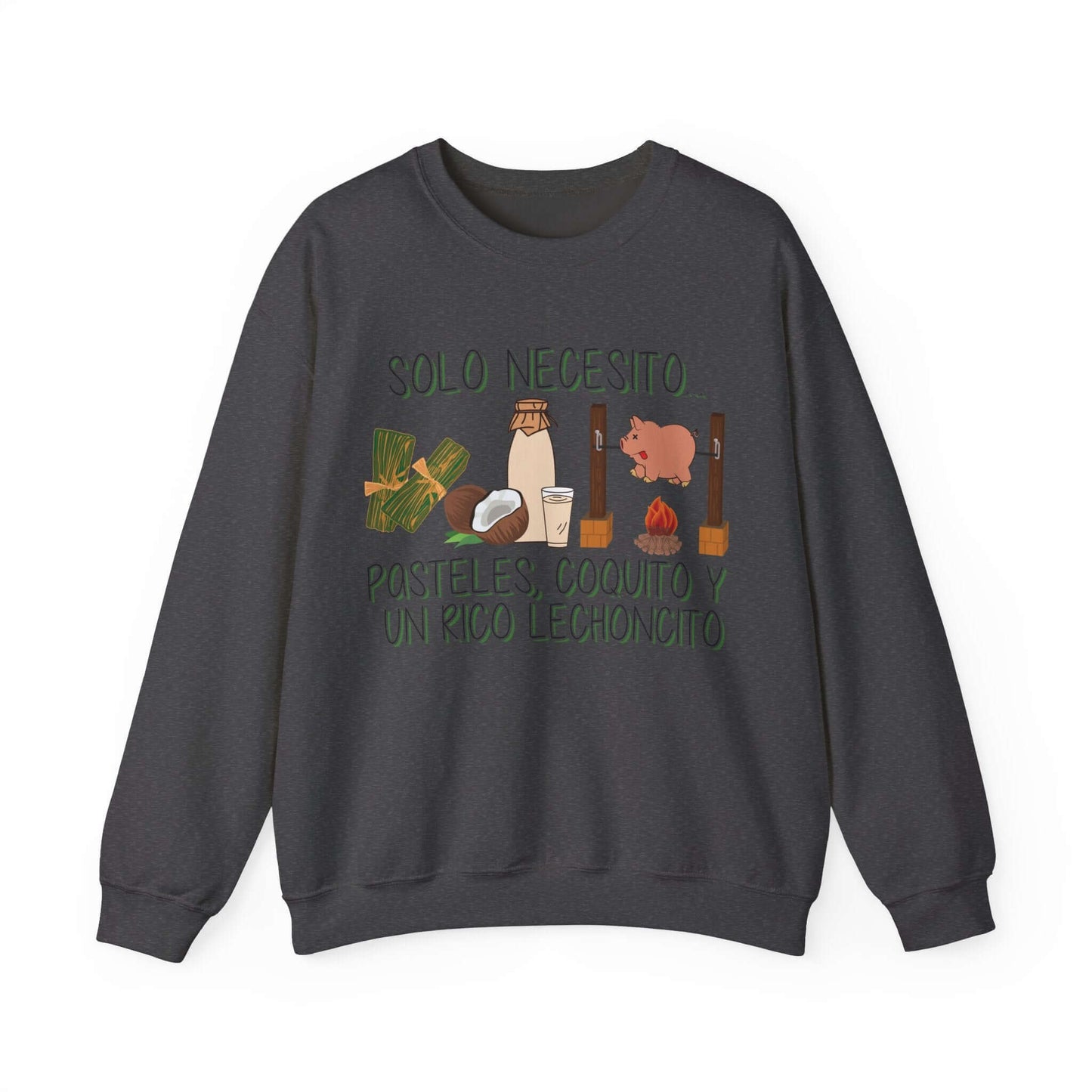 Cozy Holiday Sweater - Puerto Rican Cuisine Graphic Tee - Pasteles, Coquito, Lechon Cito - Festive Winter Fashion