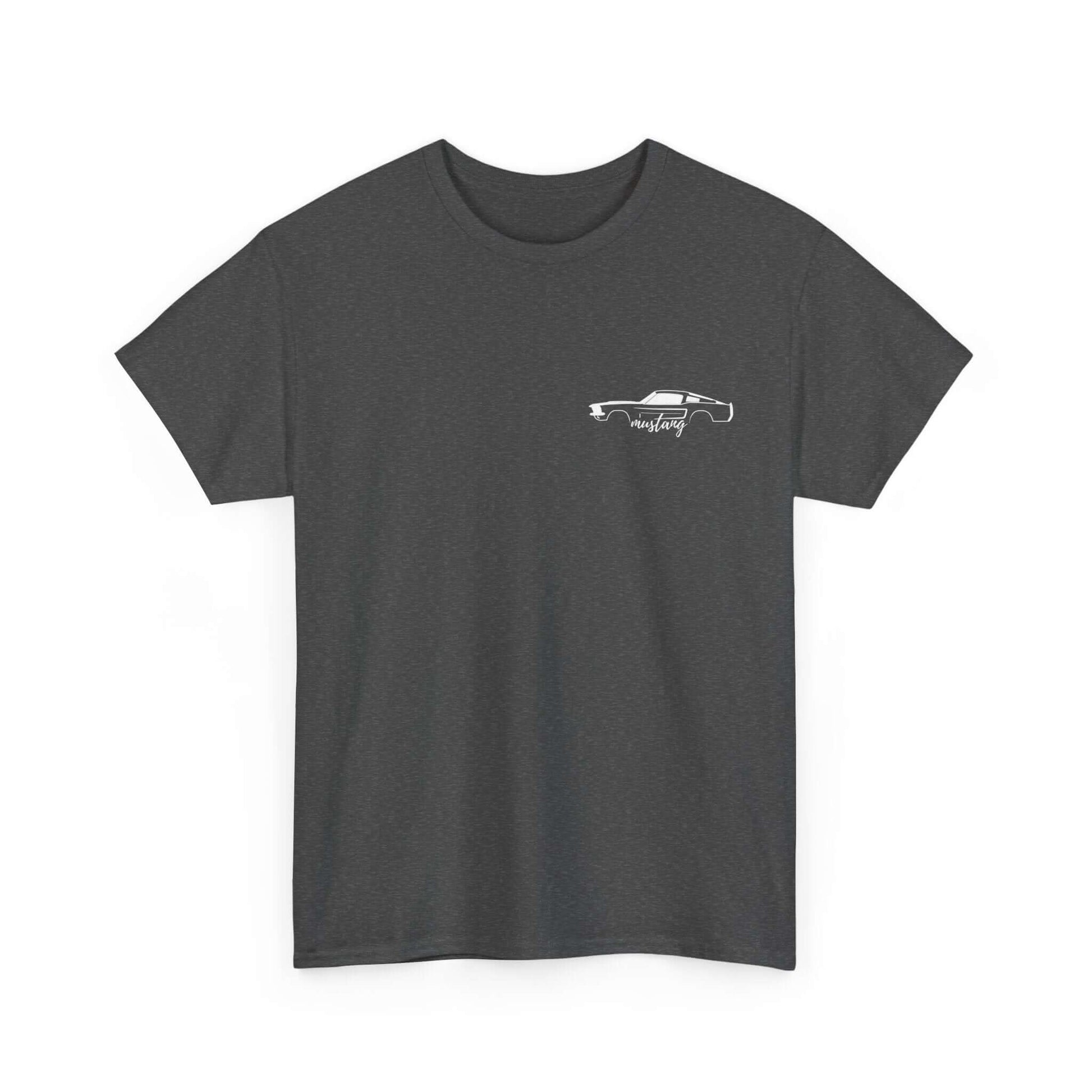 Ford Mustang Evolution Tee with 1967 Ford Mustang front left chest print on black shirt