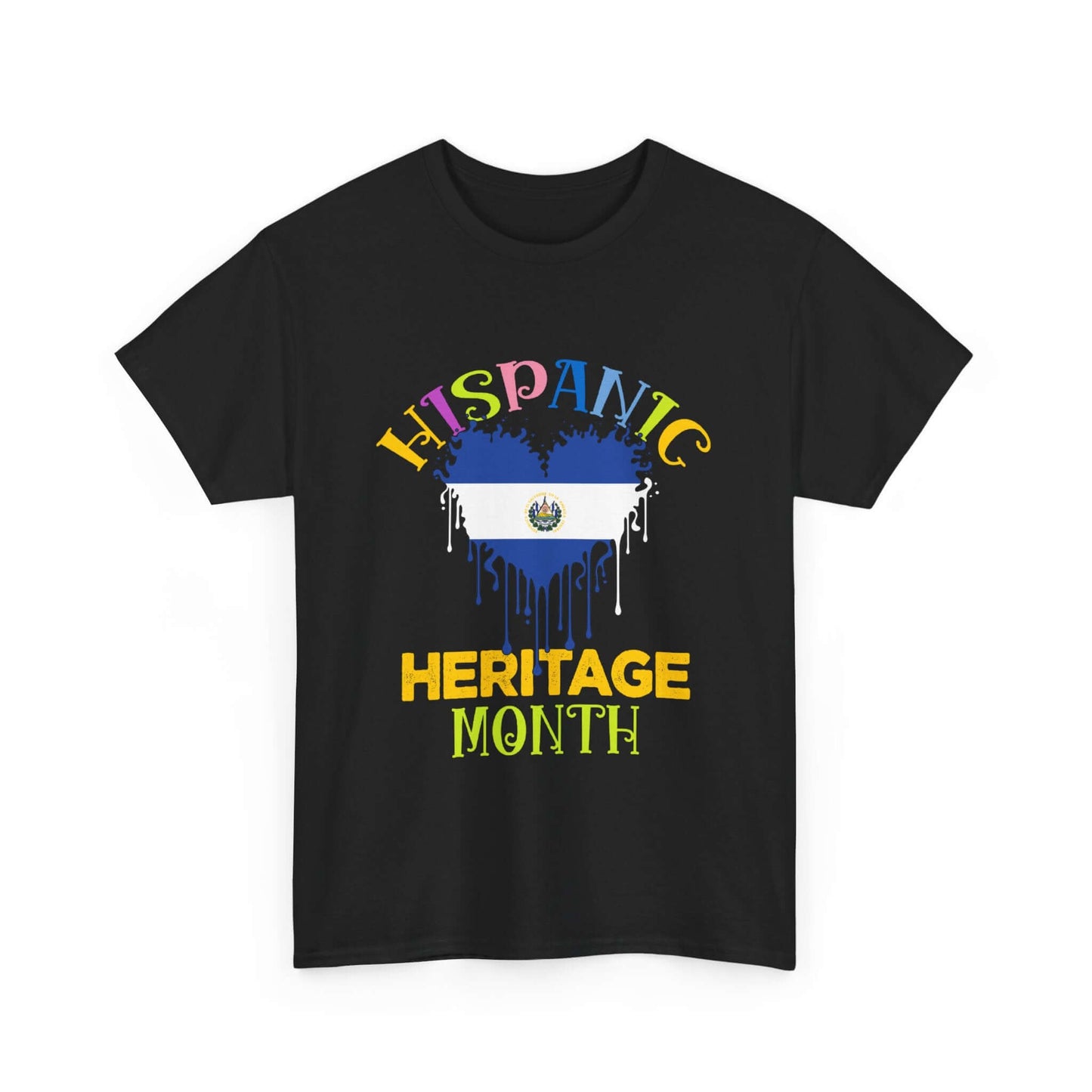 Hispanic Heritage Month Salvadorian Heart Flag Graphic Tee for celebrating Hispanic heritage with vibrant colors and strong fabric