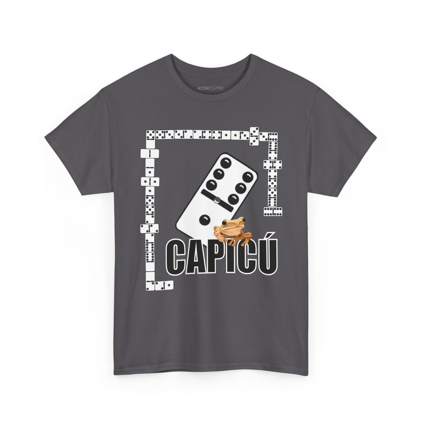 CAPICÚ Black T-Shirt - Unique Domino Design with Whimsical Coqui Accent