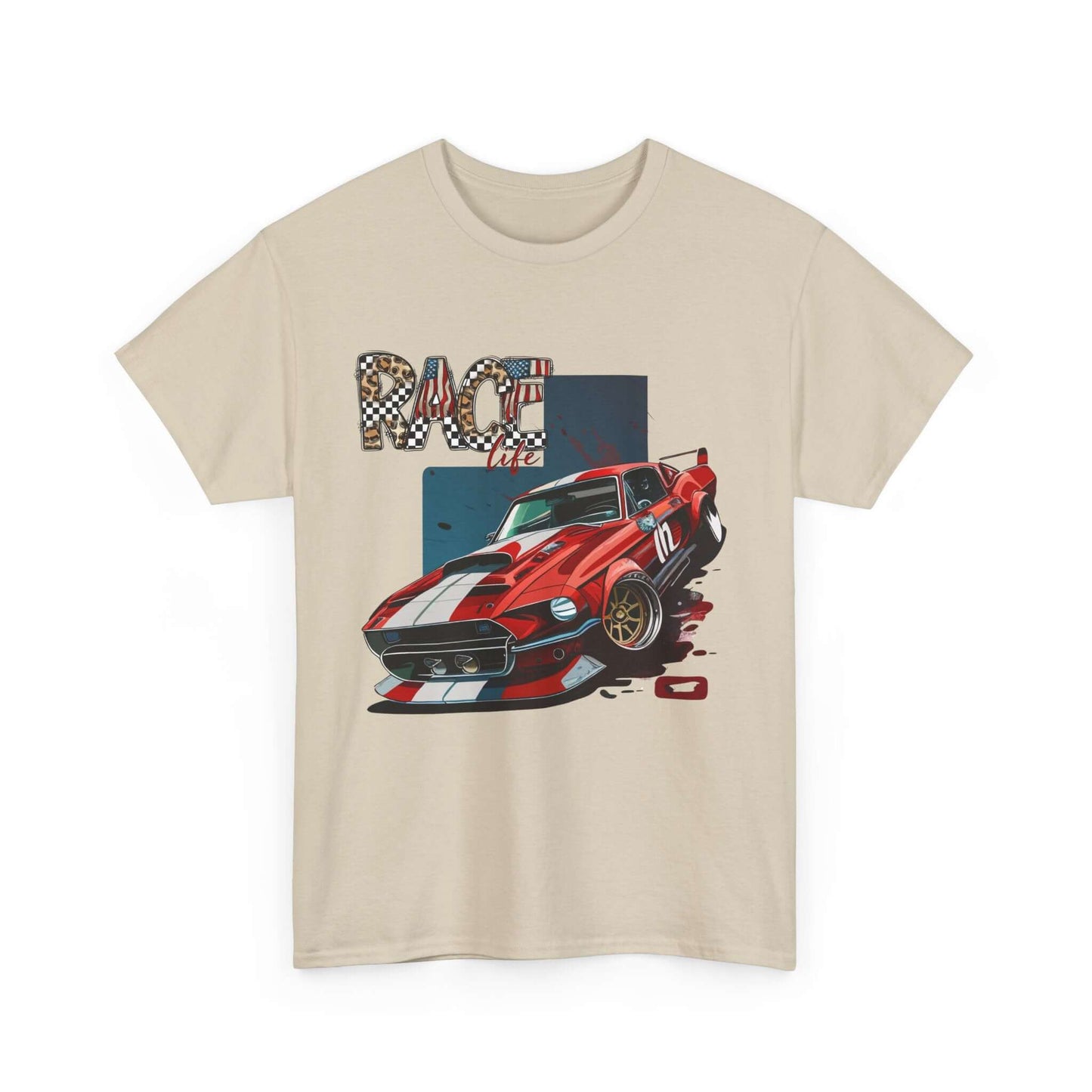 Racing Life Muscle Car T-Shirt, Track Day Tee, Patriotic Racer Gift, iconic Mustang rendition