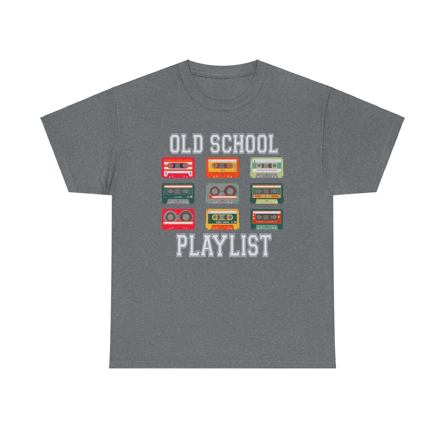 Vintage Cassette Tee with "Old School Playlist" design - Retro Music Nostalgia T-Shirt in gray for music lovers